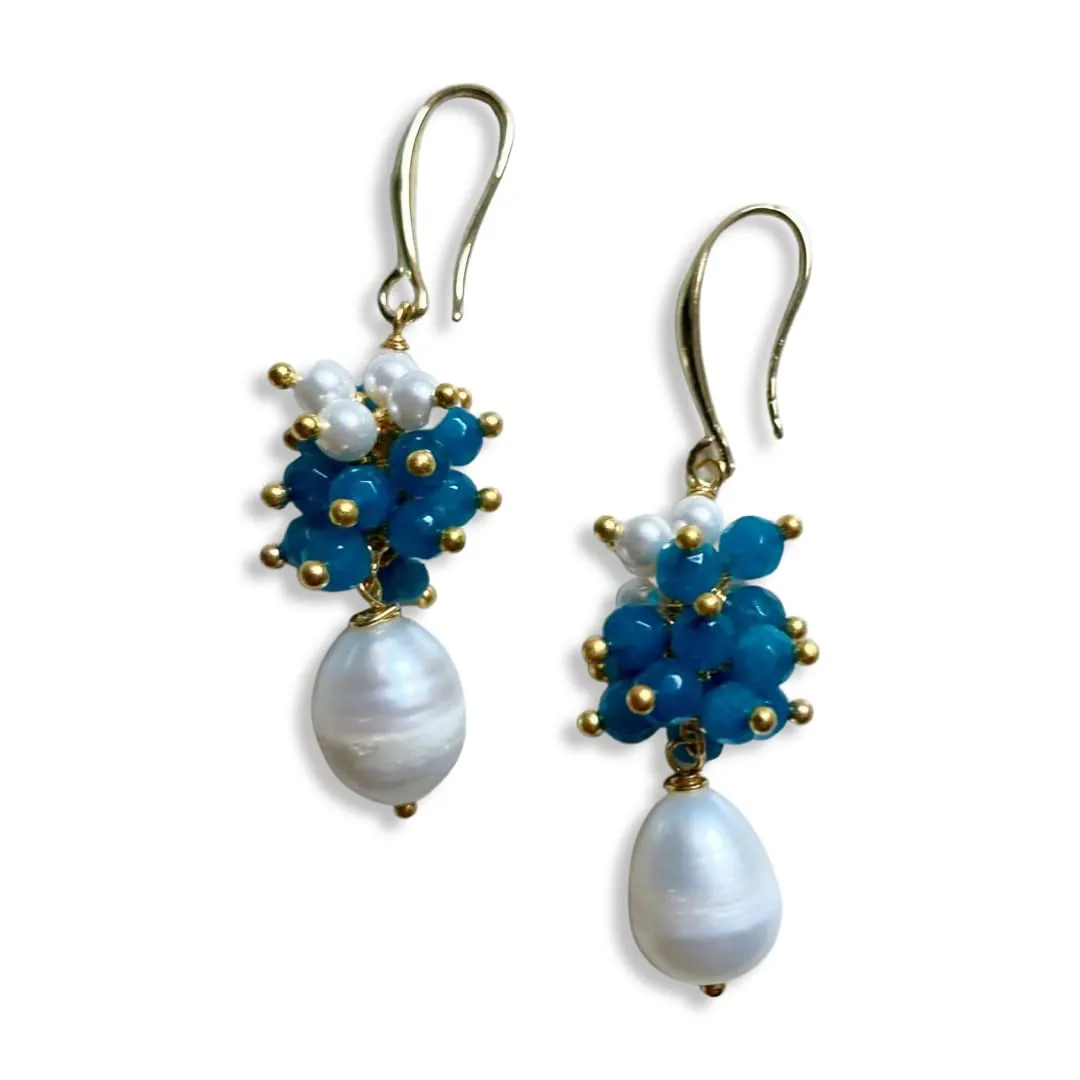 Orecchini con grappolino Azzurro e Perle