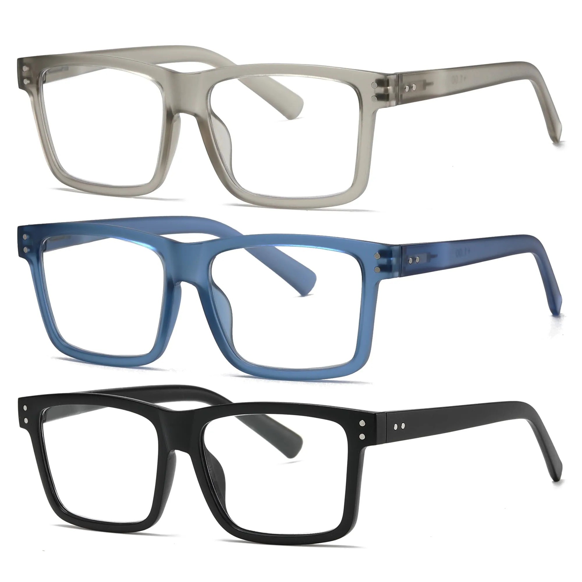 ZXYOO 3 Paia Occhiali da Lettura Uomo con Filtro Luce Blu, Montatura Oversize Quadrata Grande +2.00