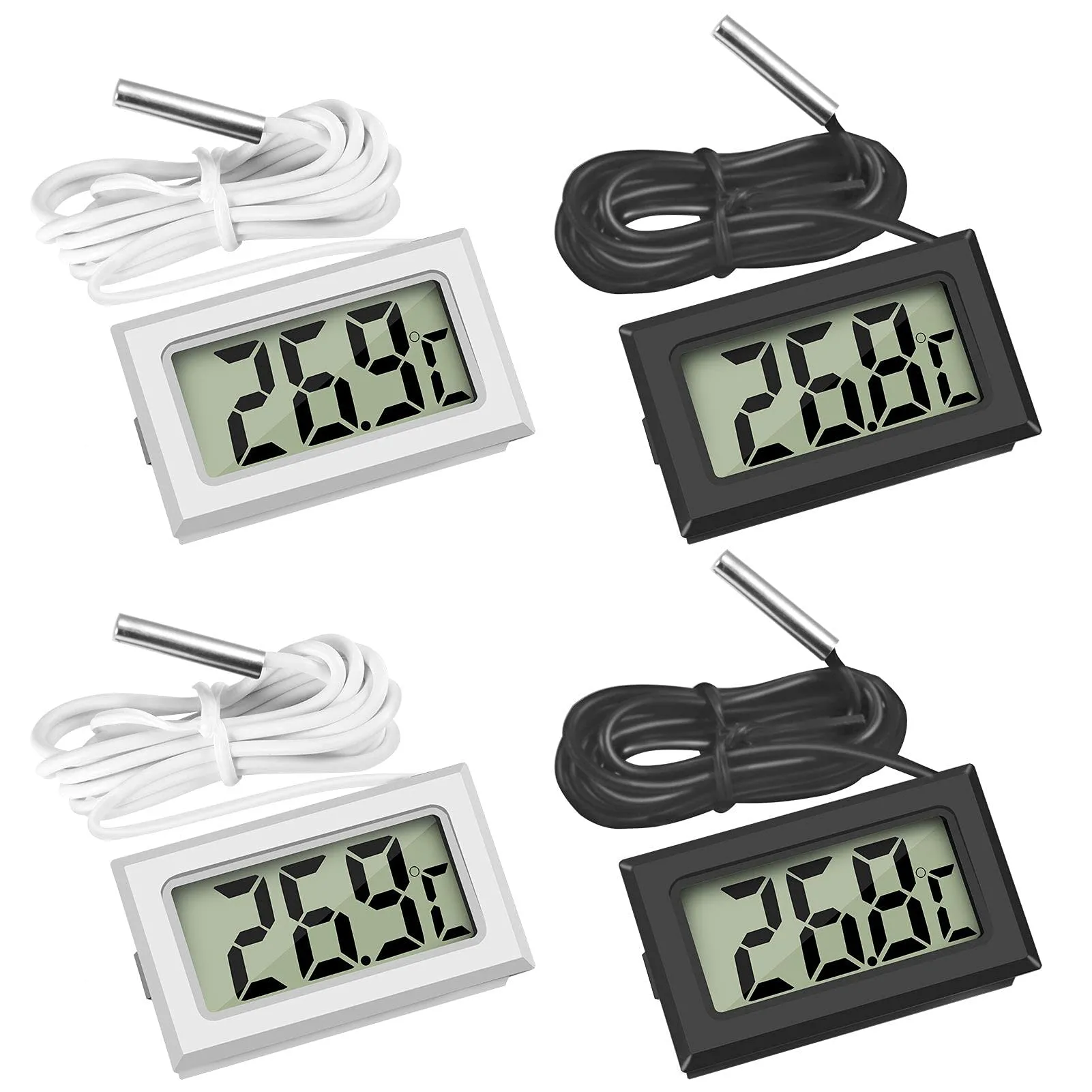 Thlevel Mini LCD Digitale Termometro Temperatura Umidità con Sonda Esterna Impermeabile per Frigorifero Congelatore Acquario 2 Bianca 2 Nero 4PCS