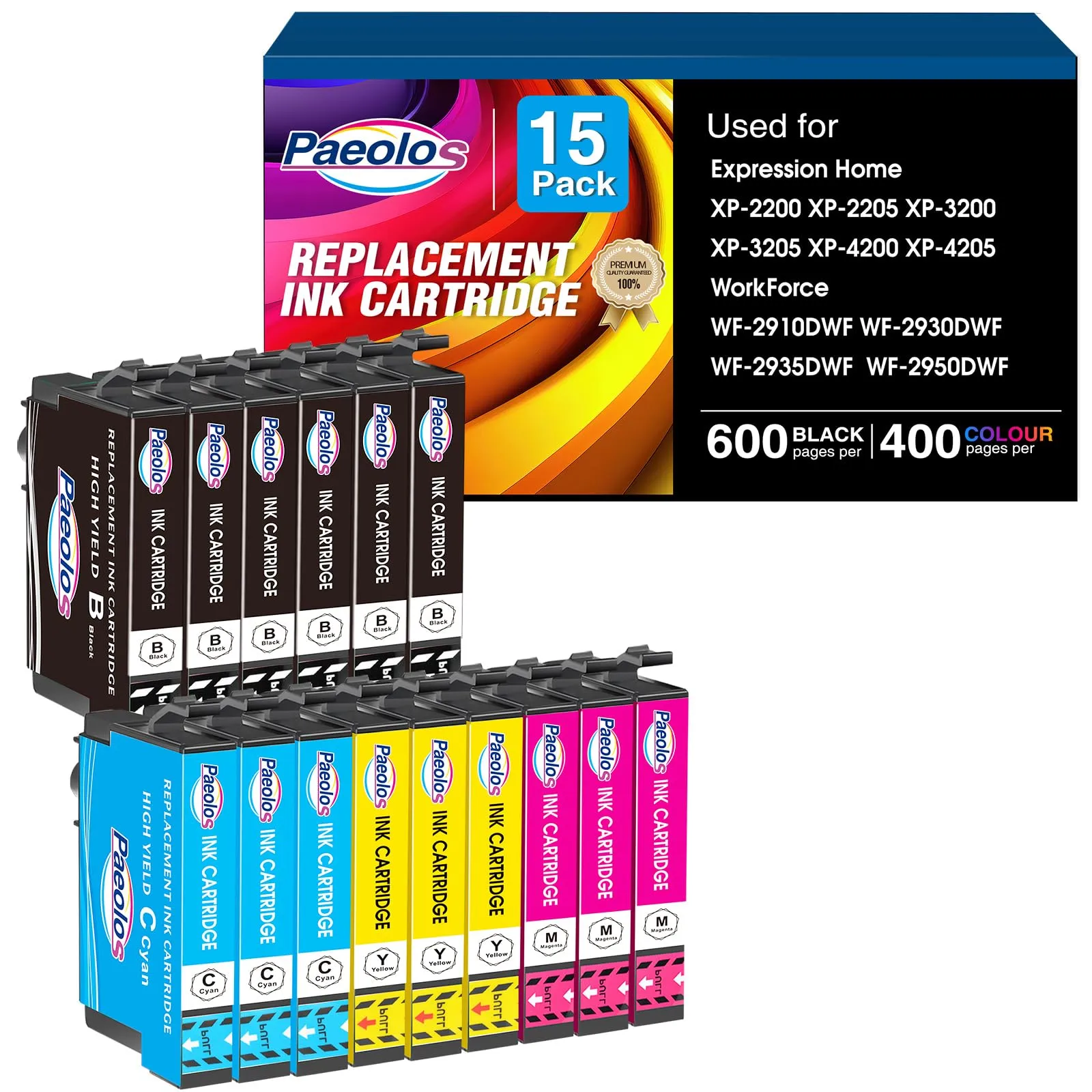 15x 604XL Cartucce Compatibili per Epson 604 604XL Multipack per Epson Expression Home XP-2200 XP-2205 XP-3200 XP-3205 XP-4200 XP-4205 Workforce WF-2910 WF-2930 WF-2950 (15 Pezzi)