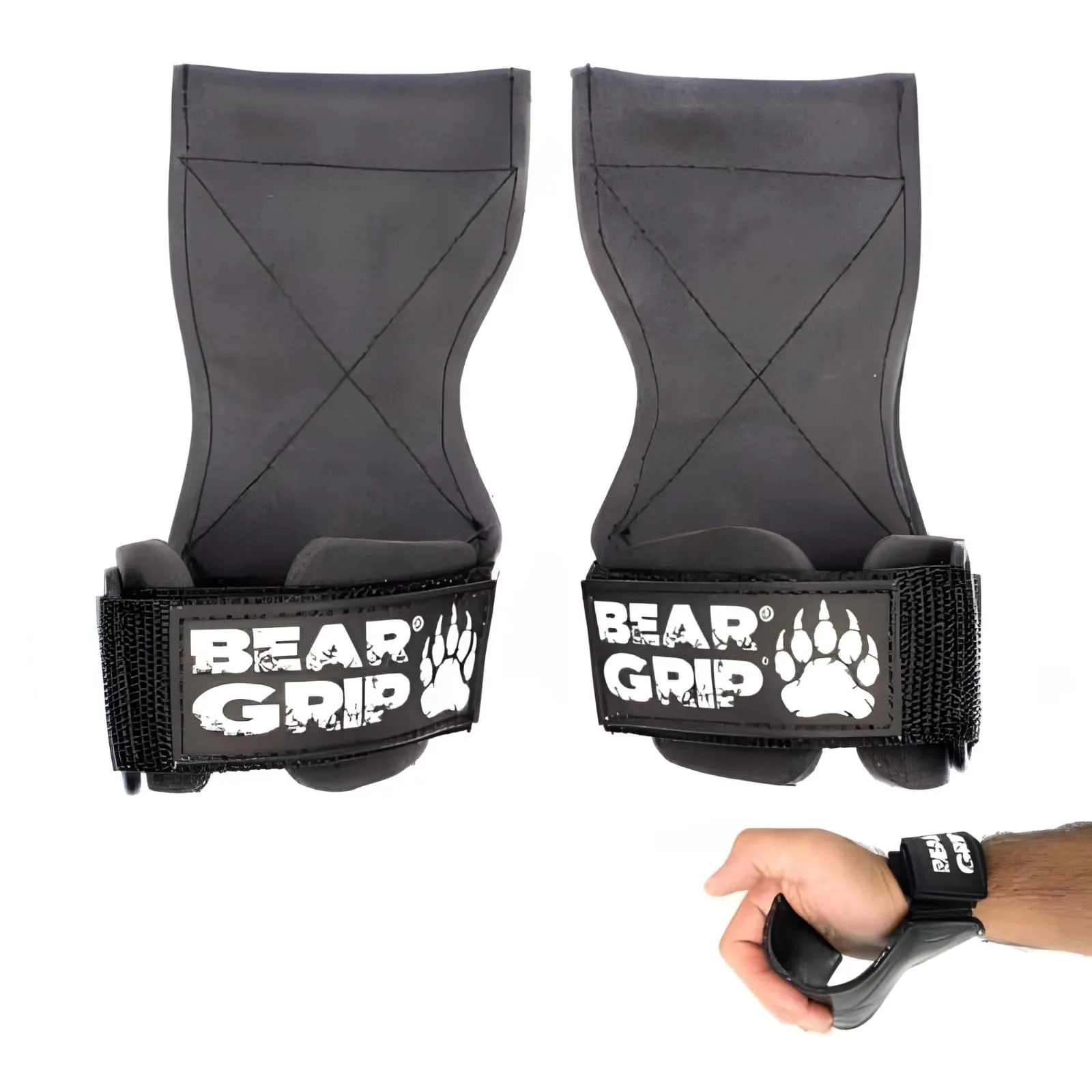 BEAR GRIP Cinghie/ganci con presa multipla, guanti da palestra resistenti e di alta qualità per sollevamento pesi, stacchi da terra e powerlifting per uomini e donne (Gomma Piccola)