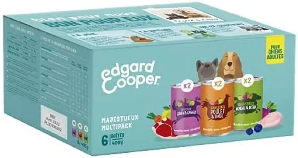 Edgard & Cooper Multipack - Scatola per patate per cani, adulti, senza cereali, cibo naturale, 6 x 400 g, pollo/agnello/selvaggina, mangime sano, gustoso ed equilibrato, proteine di qualità
