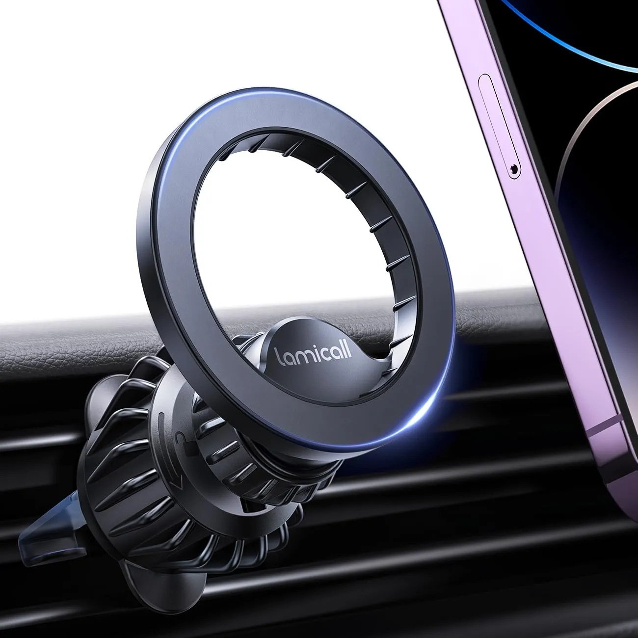 Lamicall Porta Cellulare Auto Calamita, [20 x N52 Magneti] 360°Rotazione, Gancio Metallico Aggiornato, Supporto Magnetico Telefono per Presa d'Aria per iPhone 17 16 15 14 Pro Max, Huawei, Smartphones