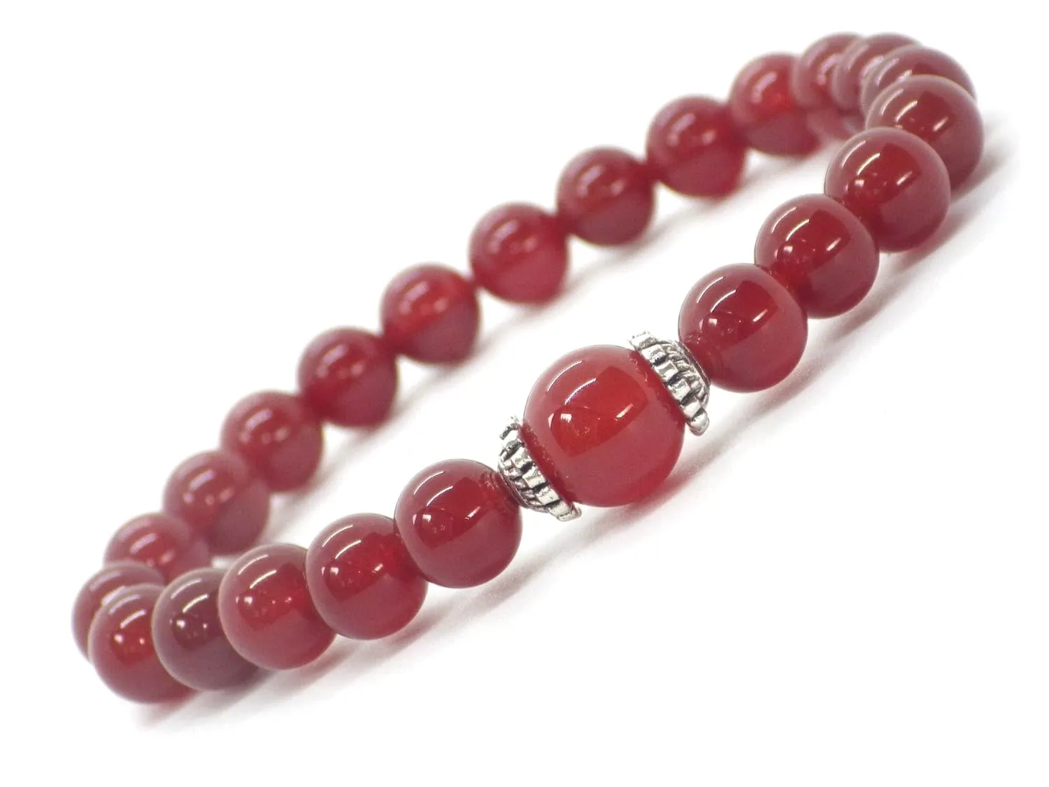 Bracciale da donna in perline di corniola rossa e perline tibetane