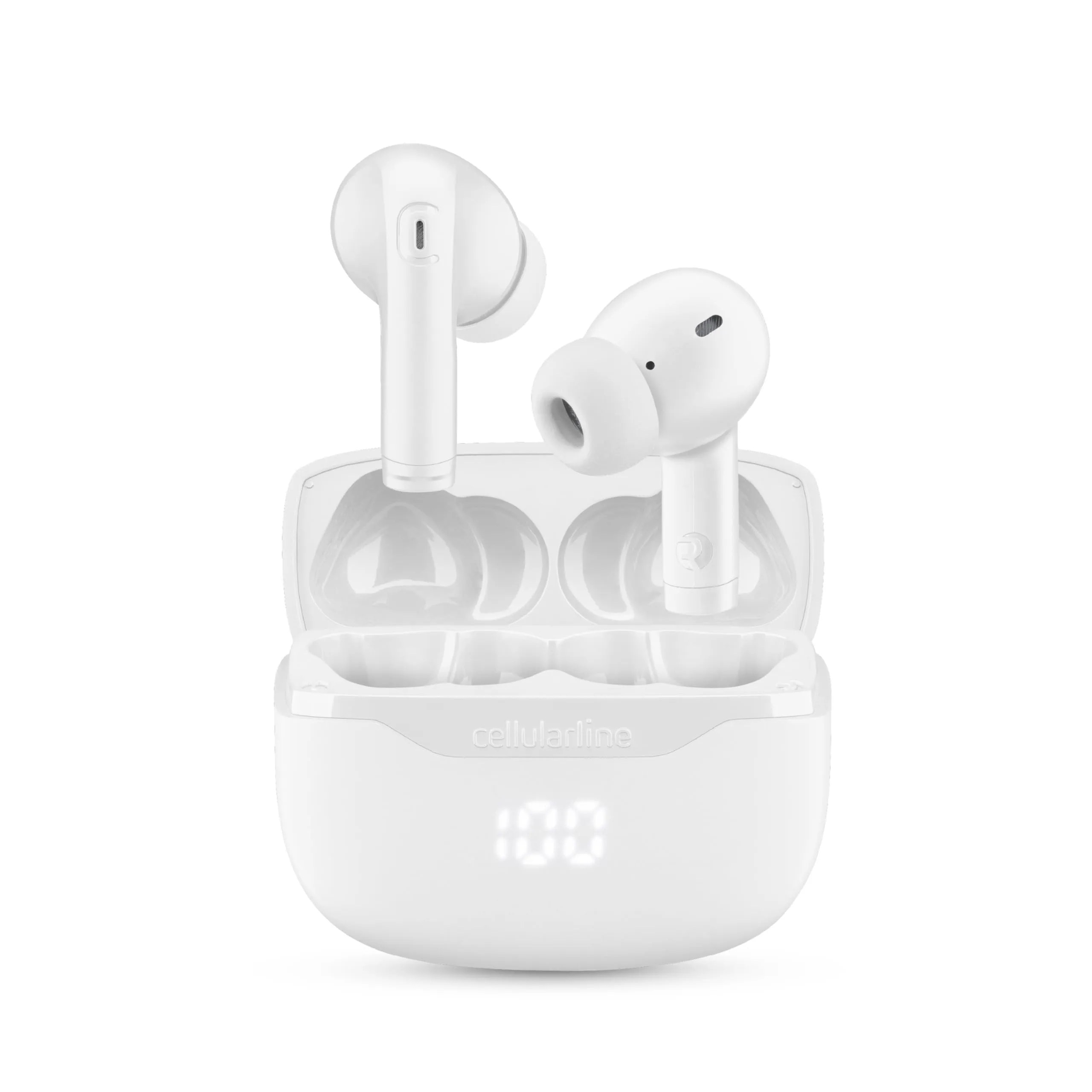 cellularline KEY Auricolari In-Ear True Wireless, 16 Ore Play Time, Display LED Custodia, Double Master, Controlli Touch, Ricarica USB-C, Design Tascabile - Bianco