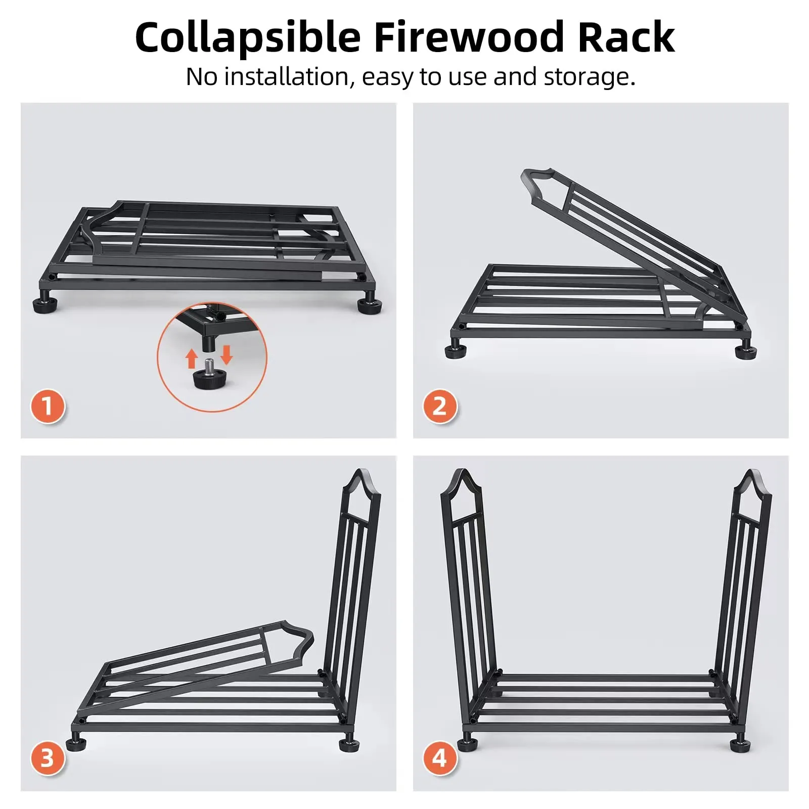 STLOVe Rack di Legna da Ardere, Scaffale Portalegna per Camino In Metallo Interno ed Esterno Rack di Legna da Ardere con Base Rialzata per Camino,Stufa, Capacità di Peso 50 Kg(Non Include Il Legno)