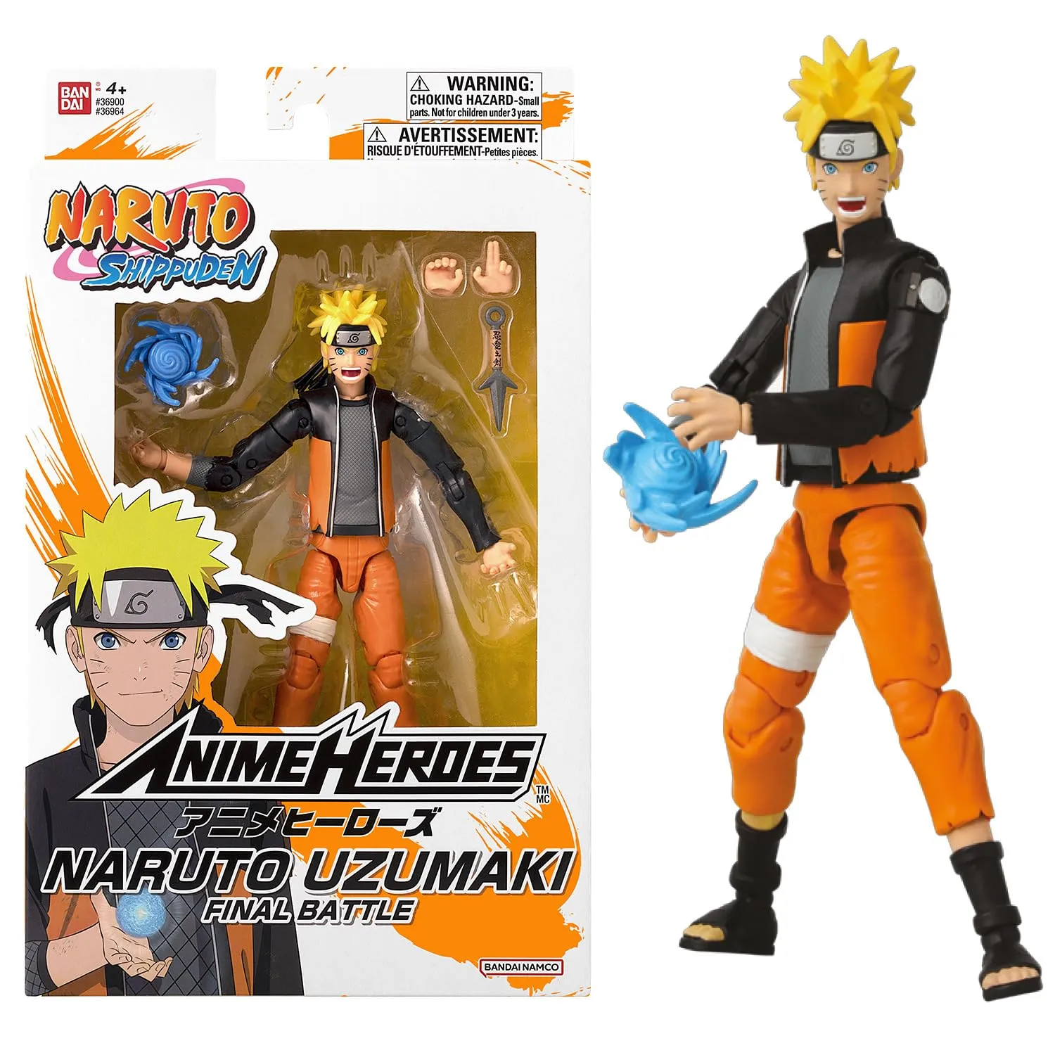Bandai - Anime Heroes - Figura Naruto Uzumaki (Final Battle) - Licenza Naruto Shippuden - Figura Manga Anime Heroes 17 cm - Figurina Naruto snodata - Giocattolo per bambini dai 4 anni in su - 36964
