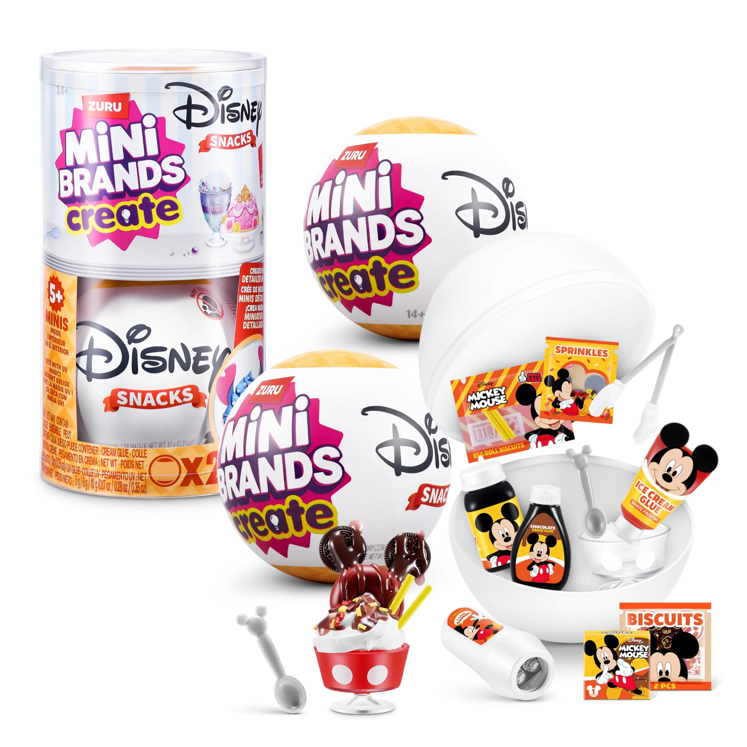 Mini Brands Capsula Create Disney Snacks Serie 1 di ZURU, oggetti da collezione in miniatura ufficiali, confezione con oggetto misterioso a sorpresa, dai 8 anni in su (2 capsula)