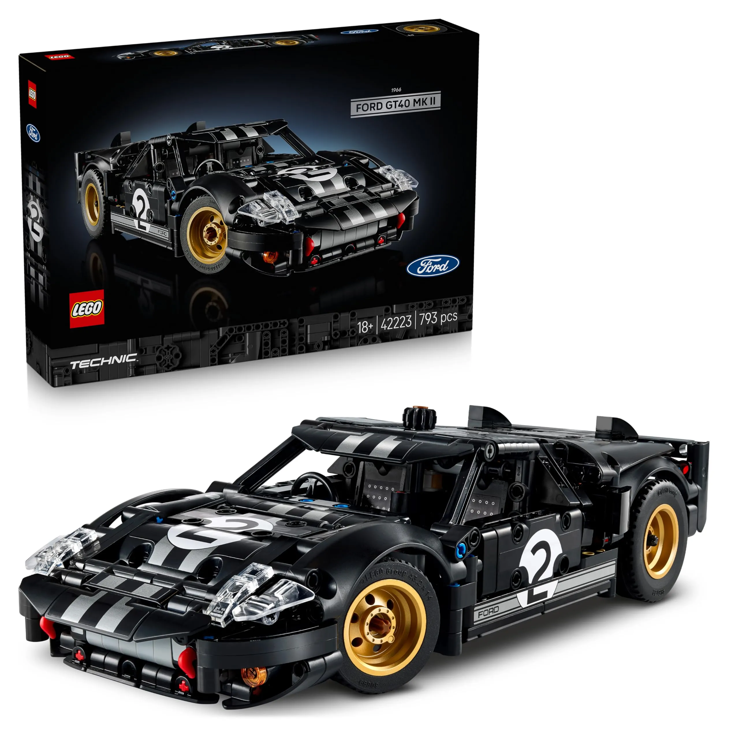 LEGO Technic Auto da Corsa Ford GT40 MKII 1966 - Kit di Modellismo da Collezione per Adulti - Set di Ingegneria con Motore V8, Dettagli e Livrea Originali - Regalo per Fan di Sport Motoristici 42223