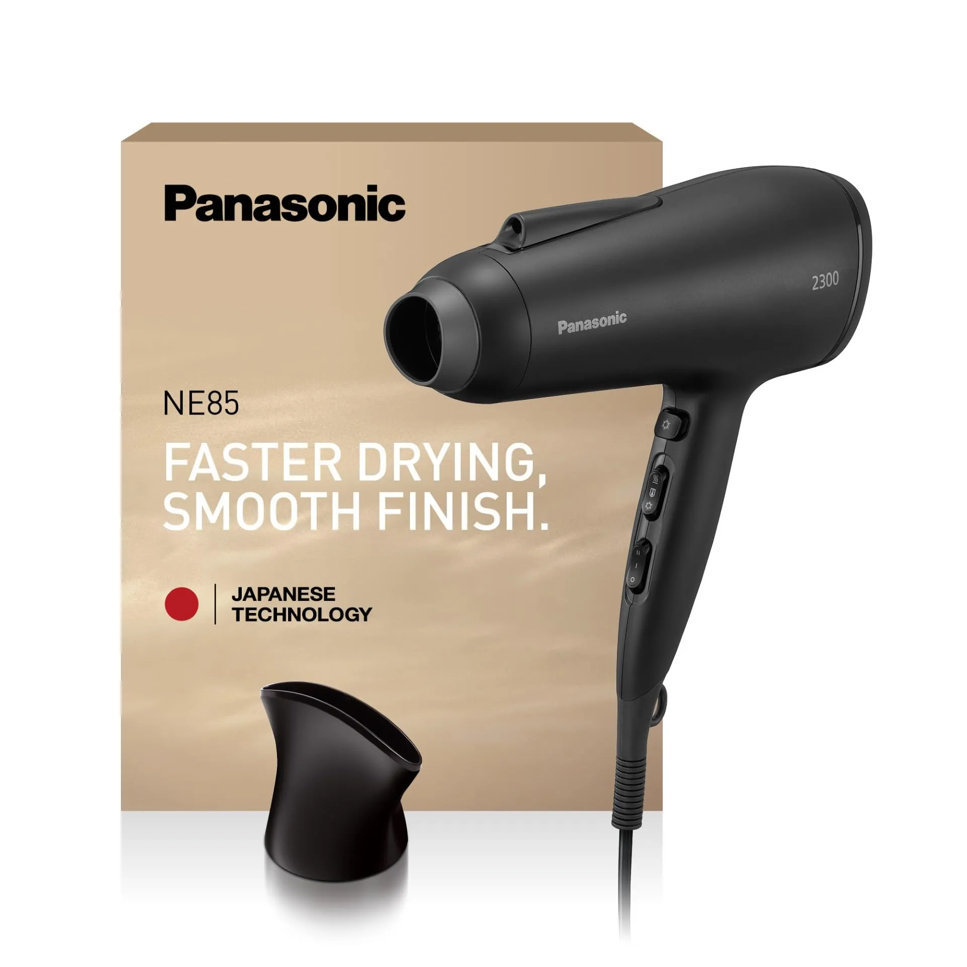 Panasonic EH-NE85-K825 Asciugacapelli agli Ioni Serie Fast Dry con Diffusore, Beccucci Air Boost e Concentratore, Modalità Protezione dal Calore, Tecnologia agli Ioni, 2300W, Filtro Easy-Clean, Nero