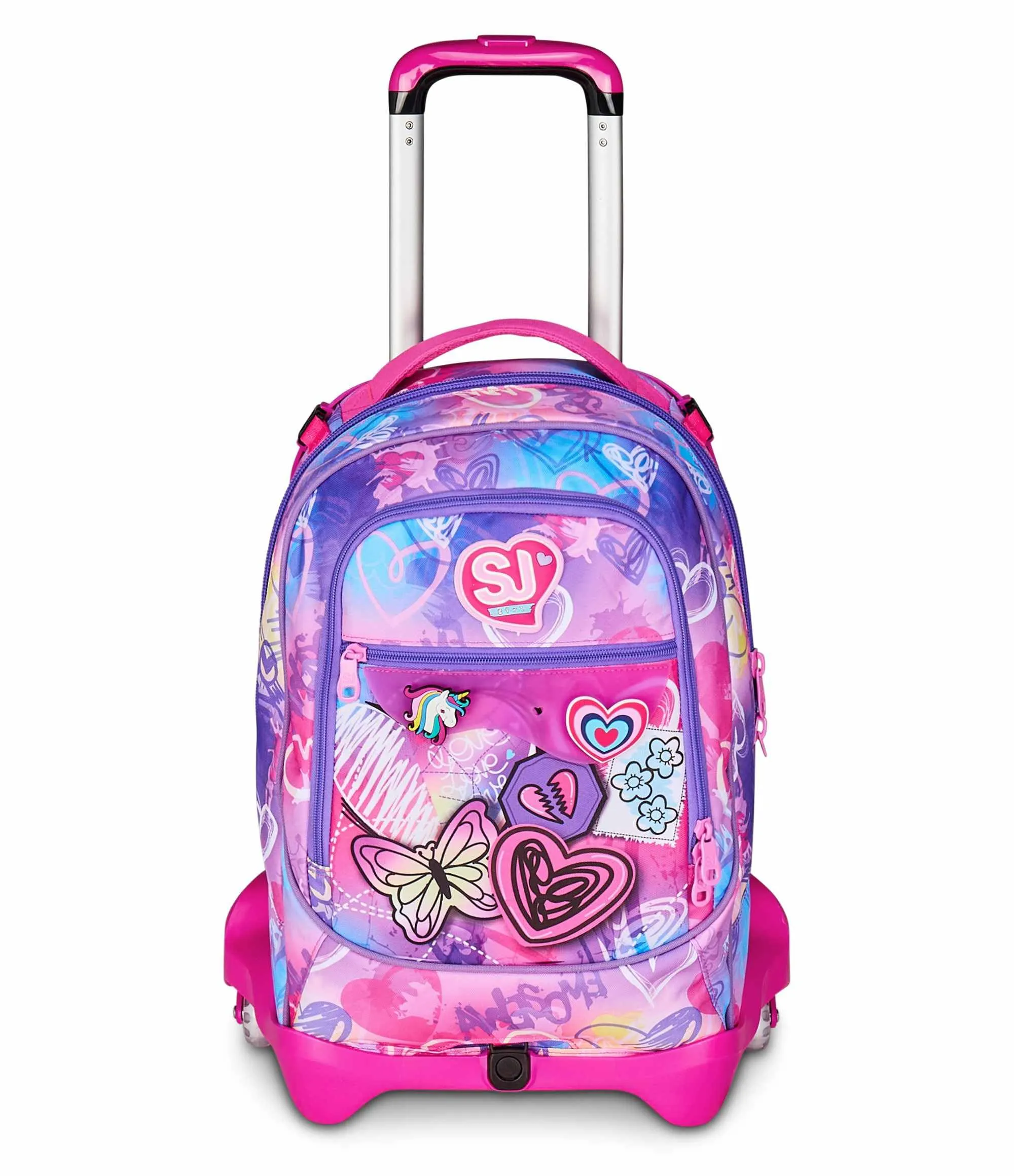 SJ GANG STYLE JAM GANG Trolley Scuola Jack 3 Ruote, Fucsia, 3 in 1, Zaino Triplo Uso con Carrello Sganciabile, 33 L, Zaino Scuola Elementare, Zaino Bambina