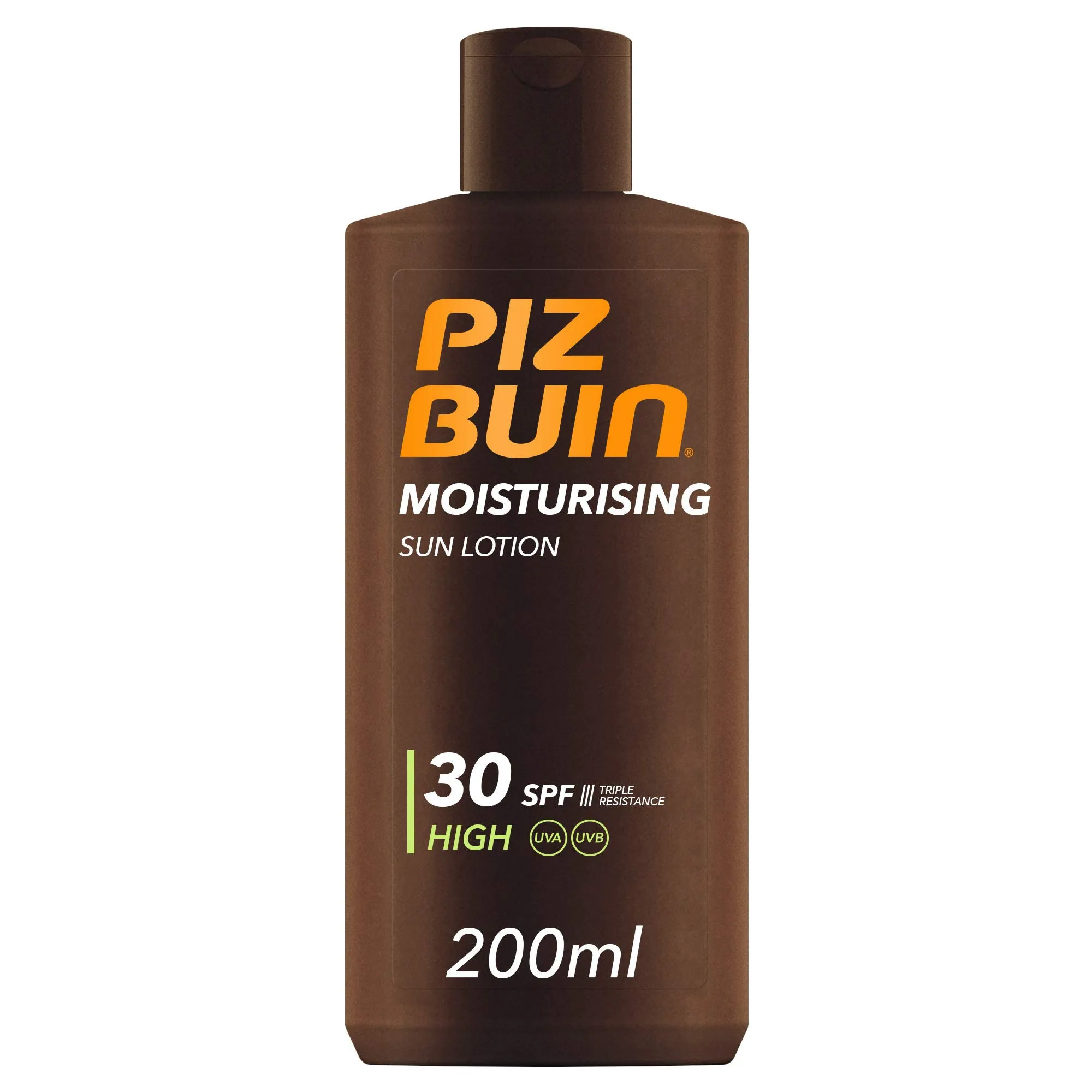 PIZ BUIN Moisturising Latte Solare SPF 30+, Crema solare 30 idratante, Protezione solare 30 con filtro solare UVA/UVB e Glicerina, Latte solare SPF 30 resistente all'acqua e al sudore, 200 ml