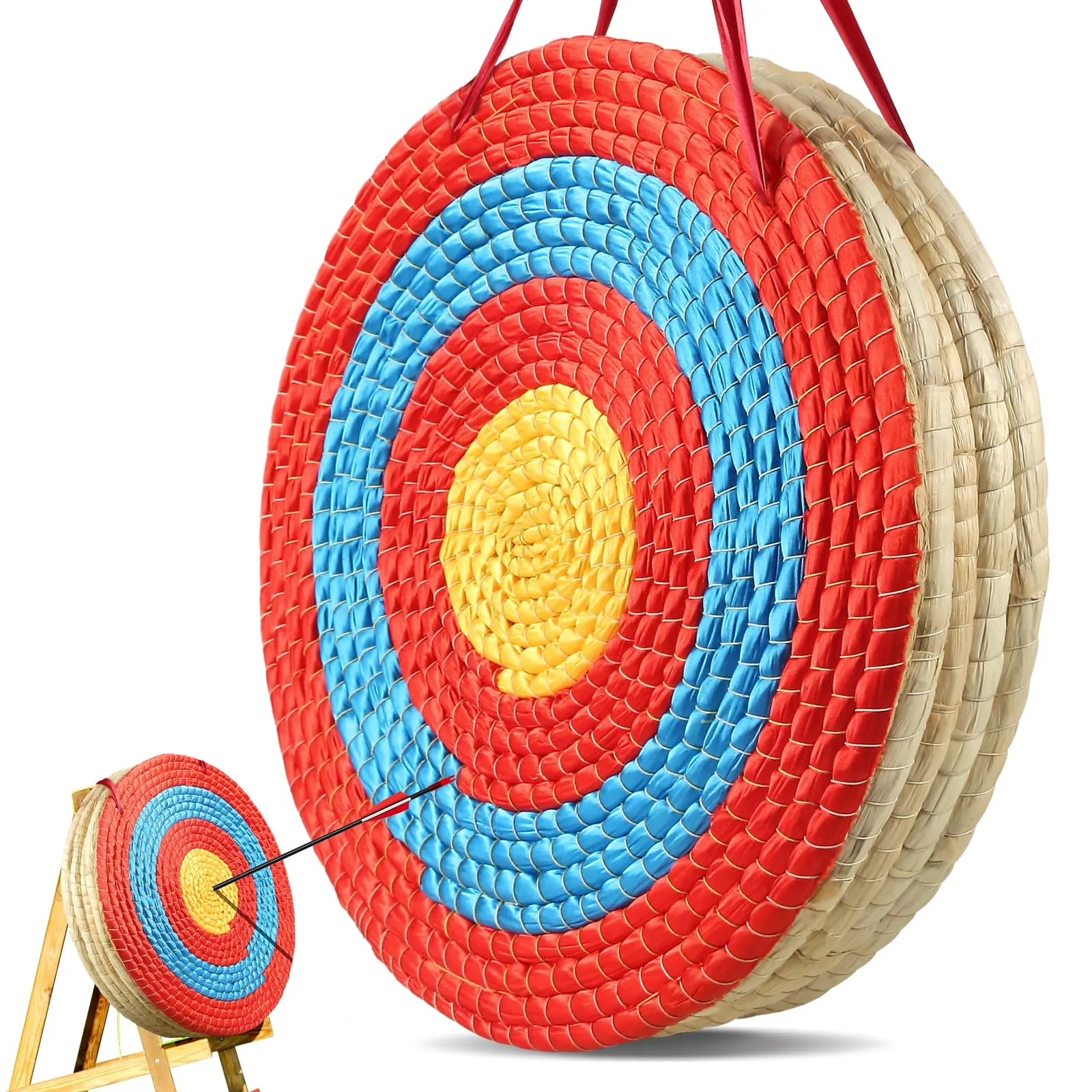 VEVOR Bersaglio da Tiro con l'Arco Portatile Diametro 50,8 cm, Bersaglio Portatile Paglia 5 Strati Spessore 10,16 cm per l'Allenamento Alta Visibilità, Bersaglio per Tiro con Arco Esterno Interno