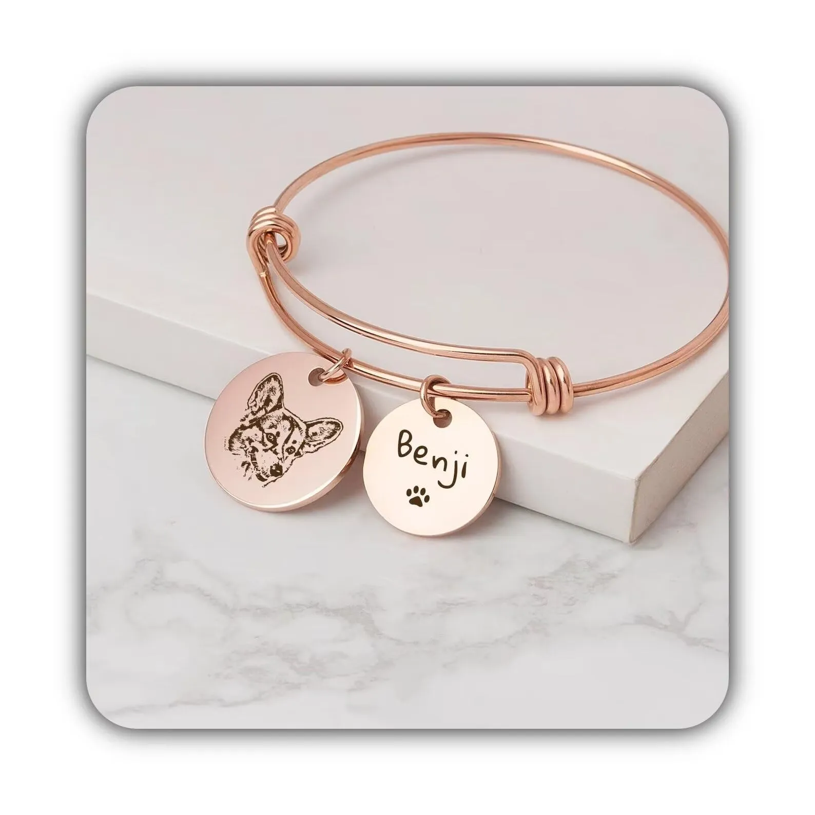 Bracciale con il nome del cane - Ritratto dell'animale domestico personalizzato - Perdita dell'animale domestico del regalo commemorativo del cane - Braccialetto del ritratto del cane