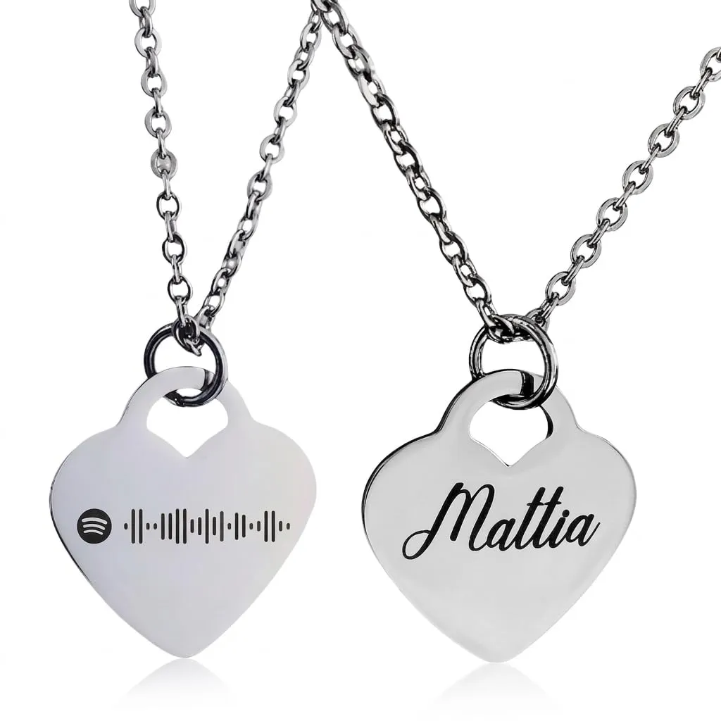 Vero Bijoux Collana personalizzata Spotify - Collana con il codice della canzone e la dedica - Collana con ciondolo cuore e incisione personalizzata - Incisione Laser permanente - Made in Italy