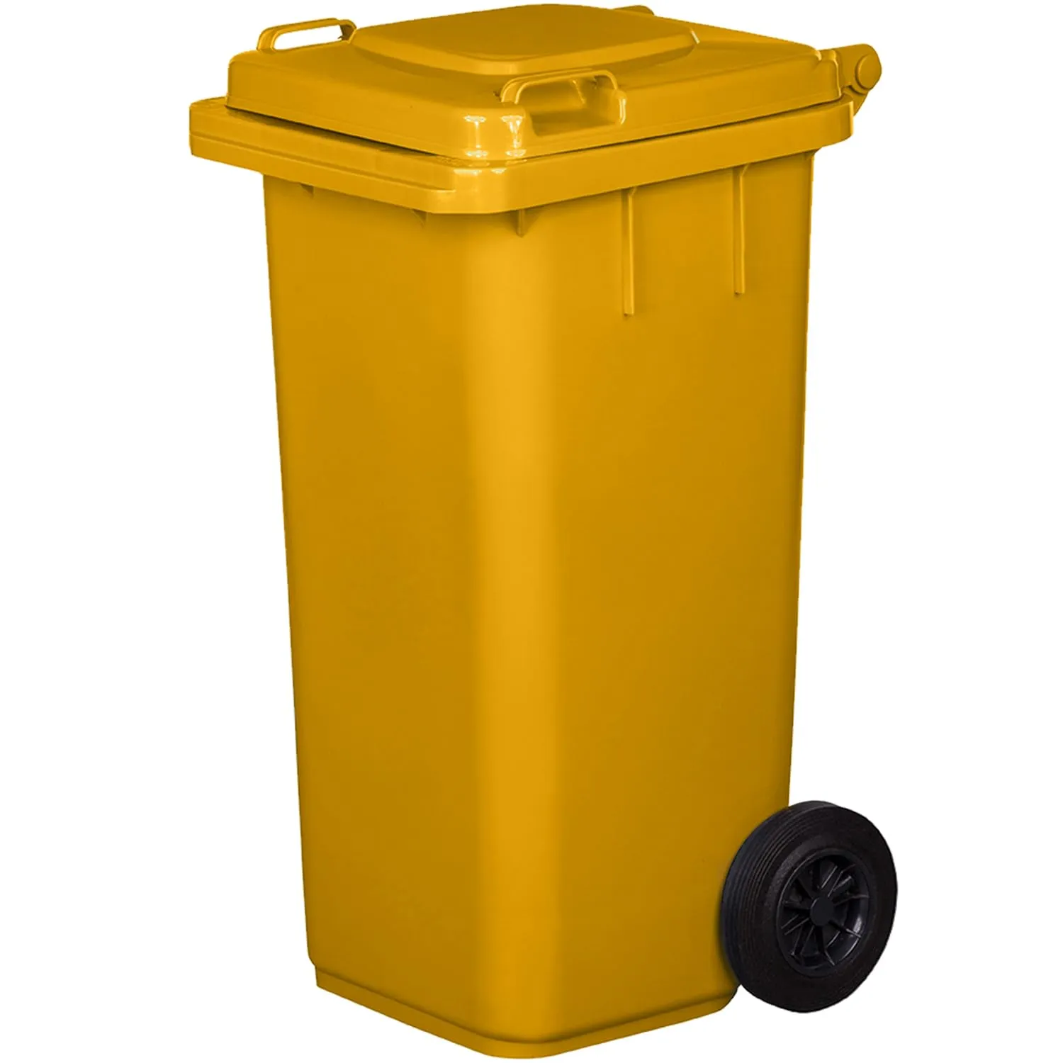 jestic Bidone per rifiuti Pattumiera ruote in gomma piena silenziose (120 Litri, Giallo)