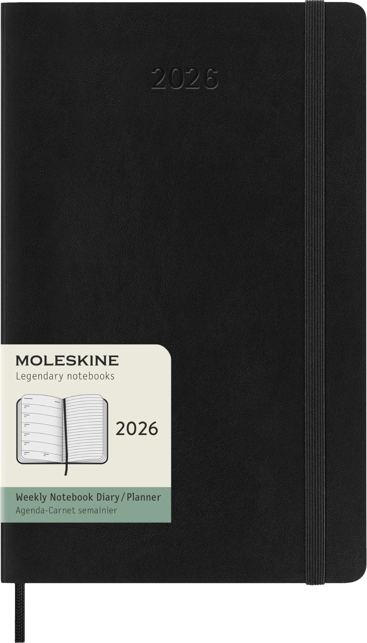 Moleskine Weekly Planner, Agenda Settimanale 2026 12 Mesi Con Spazio Per Note, Con Copertina Morbida e Chiusura Elastica, Formato Large 13 x 21 cm Colore Nero