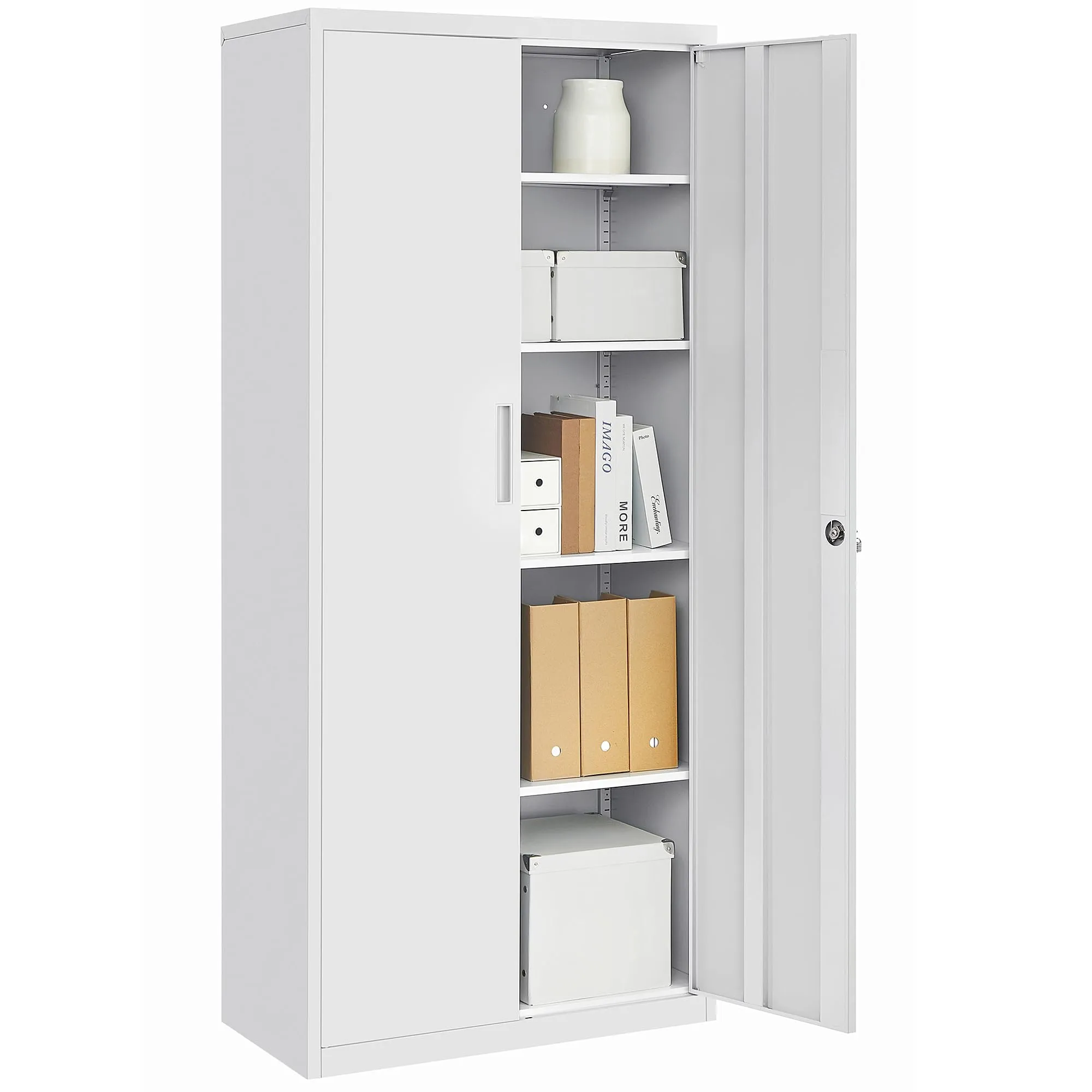 SONGMICS Armadietto Garage a 5 Ripiani con 2 Ante, Armadio Ufficio, 40 x 80 x 180 cm, 1 Serratura, Ripiani Regolabili, Armadio Metallo, Nero Opaco OMC015B01