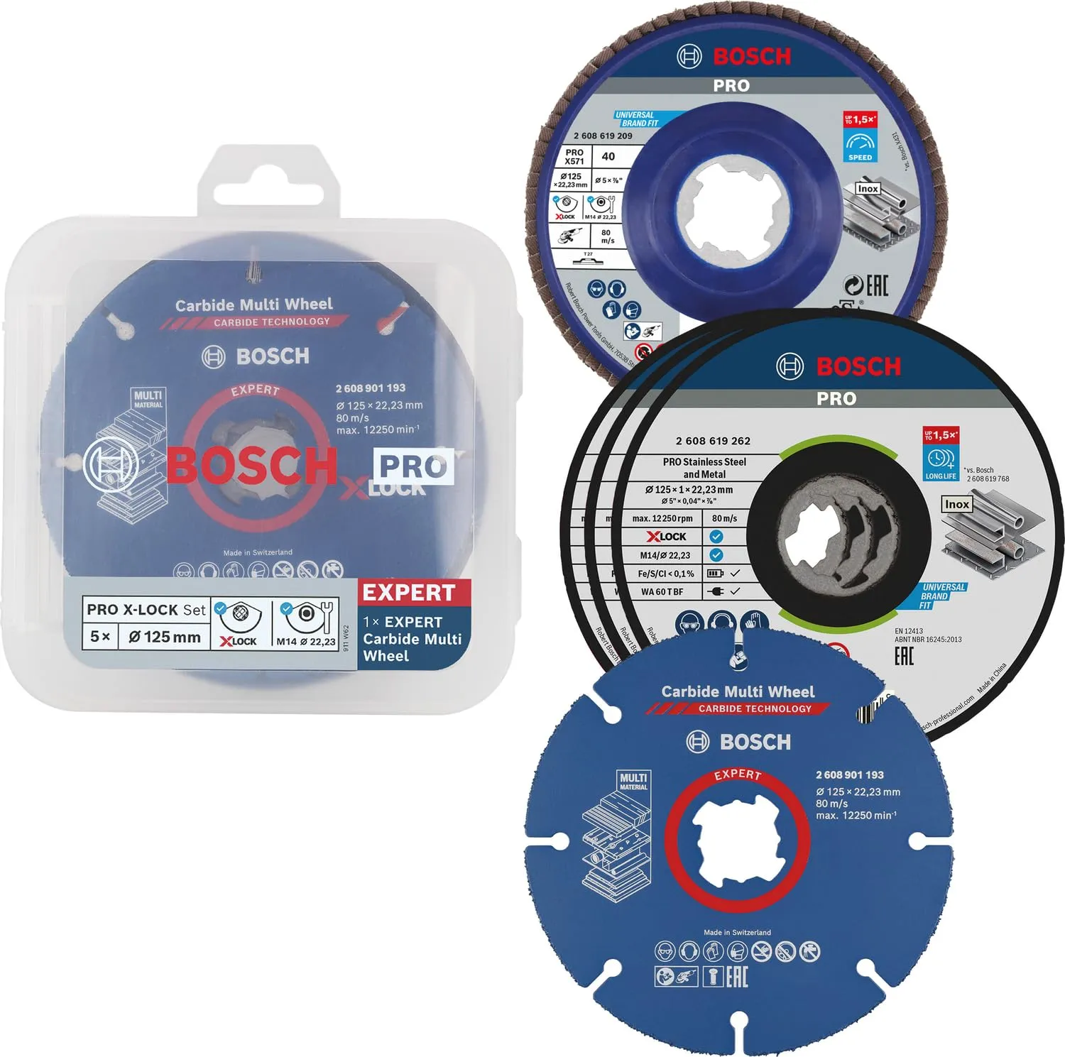 Bosch Professional Set Da 5 Dischi X-LOCK Per Taglio E Levigatura, Acciaio Inox, Metallo, Ã˜ 125 Mm, Accessorio Per Smerigliatrice Angolare