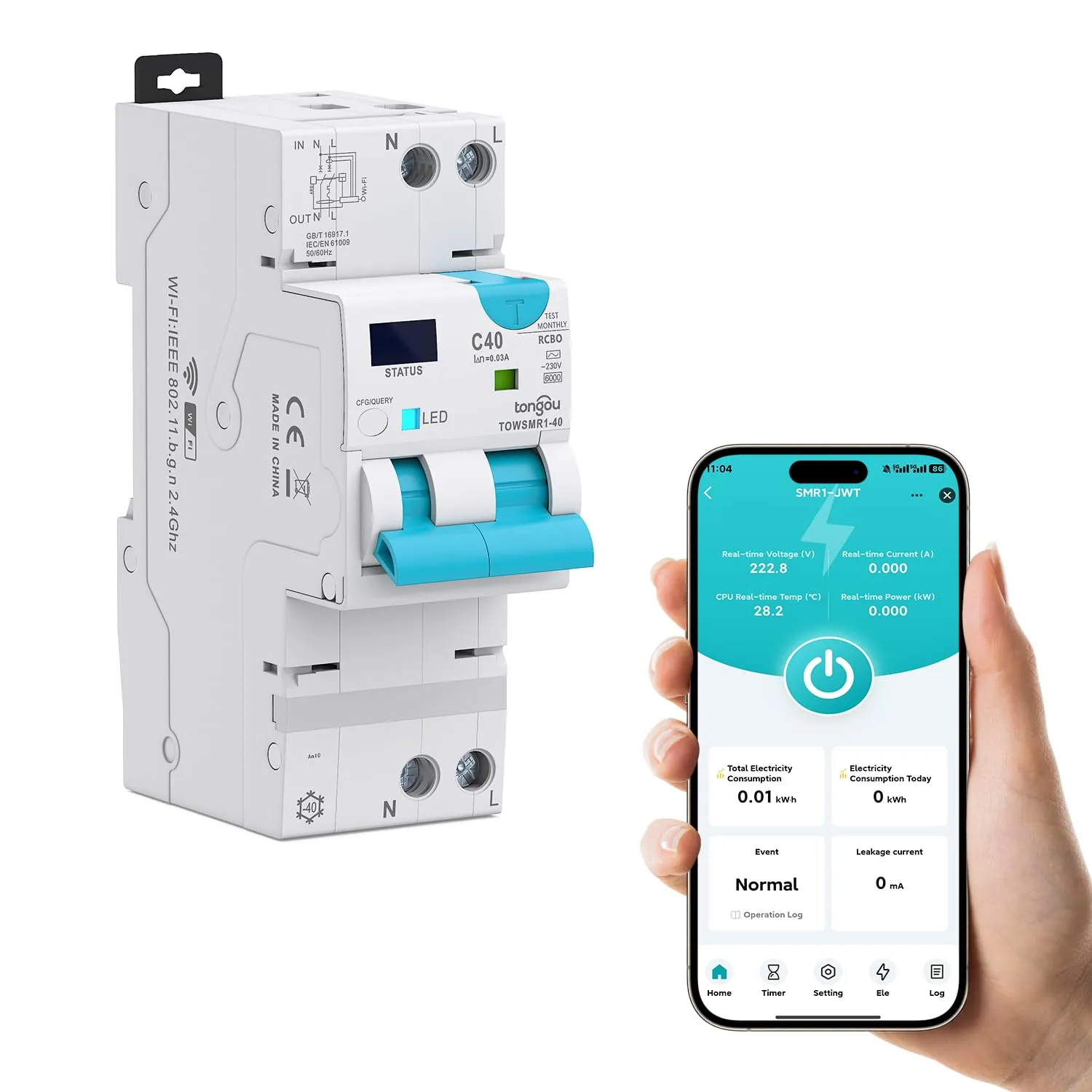 Interruttore Differenziale Wi-Fi Tuya "Smart RCBO" Reset Automatico Disconnessione in Intensità 1-40A, Corrente di Perdita 30-100mA, Sovra/Sottotensione, Temperatura, Sovrappotenza Misurazione 2025