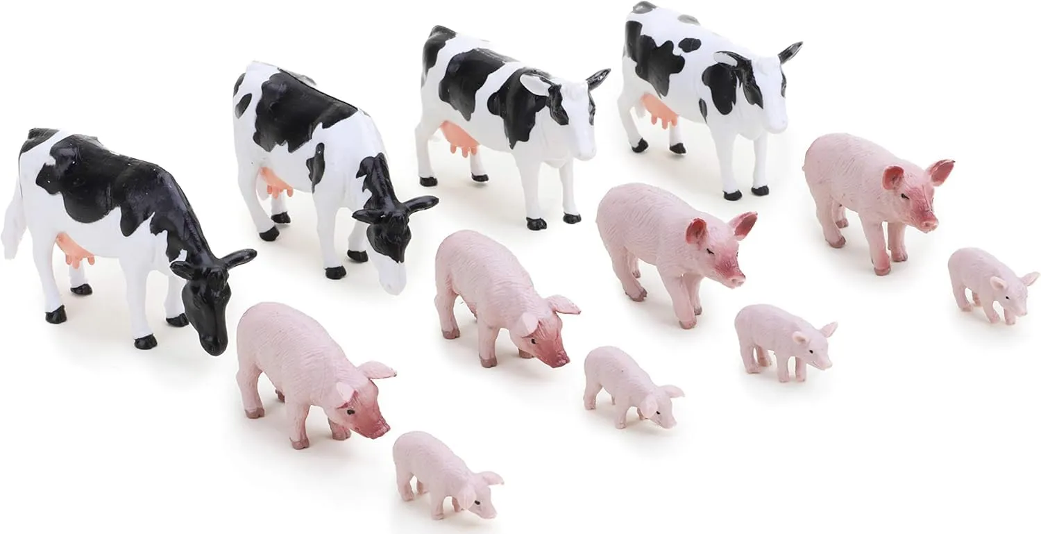 Toyland® Set di animali da cortile in scala 1:32 - The Farm Collection - Animali da cortile da collezione (12 PEZZI MUCCHE E MAIALI)