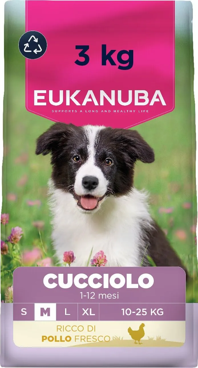 Eukanuba Mangime per cuccioli con pollo fresco per razze di taglia media, mangime secco premium per cani giovani, 3 kg