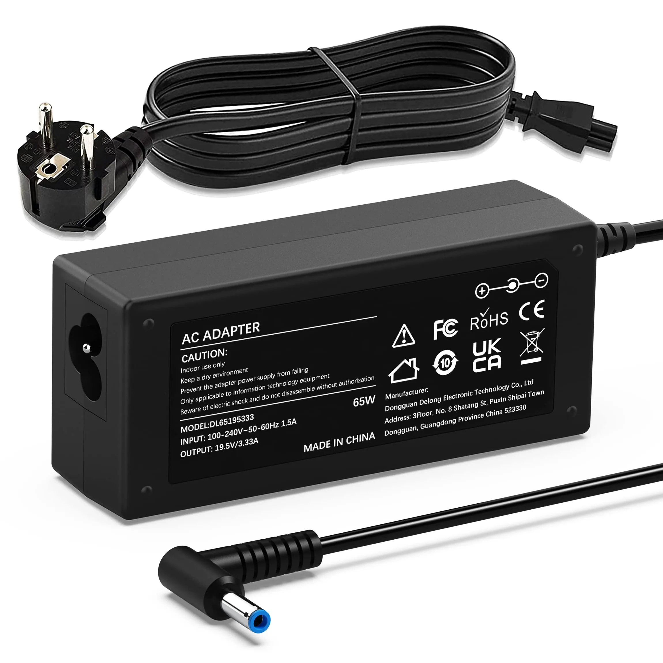Caricatore 65W Alimentatorer Compatible con HP Pavilion 11 13 15 EliteBook 850 840 830 ProBook 430 440 450 HP 240 250 255 G6 G7 741727-001 710412-001 Caricabatterie PC Notebook Adattatore