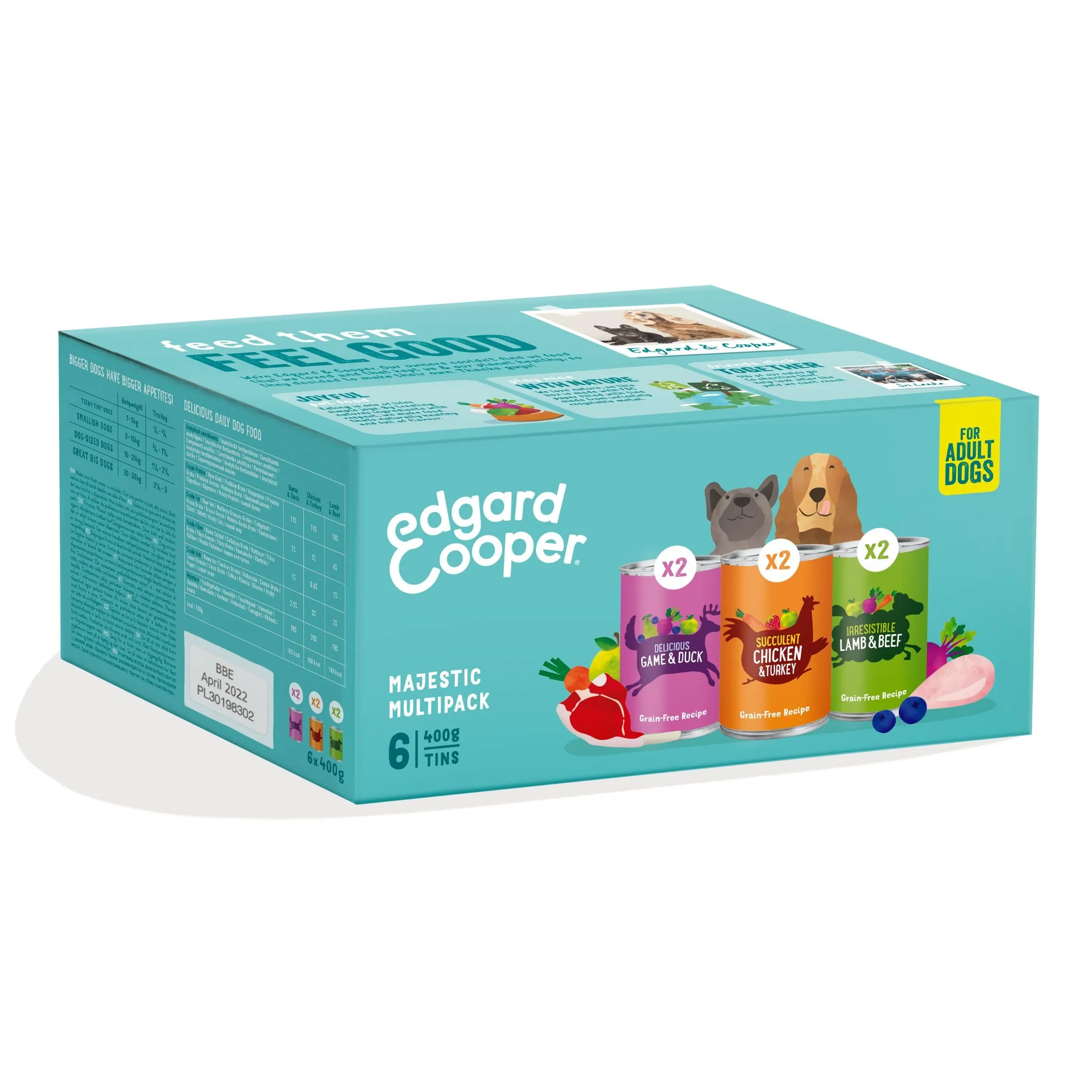 Edgard & Cooper Lattine Cibo Umido per Cani Adulti Senza Cereali Mangime Naturale Multipack 6x400g Pollo e Tacchino Fresco, Alimentazione Completa, Sana ed Equilibrata per Cani di Ogni Taglia