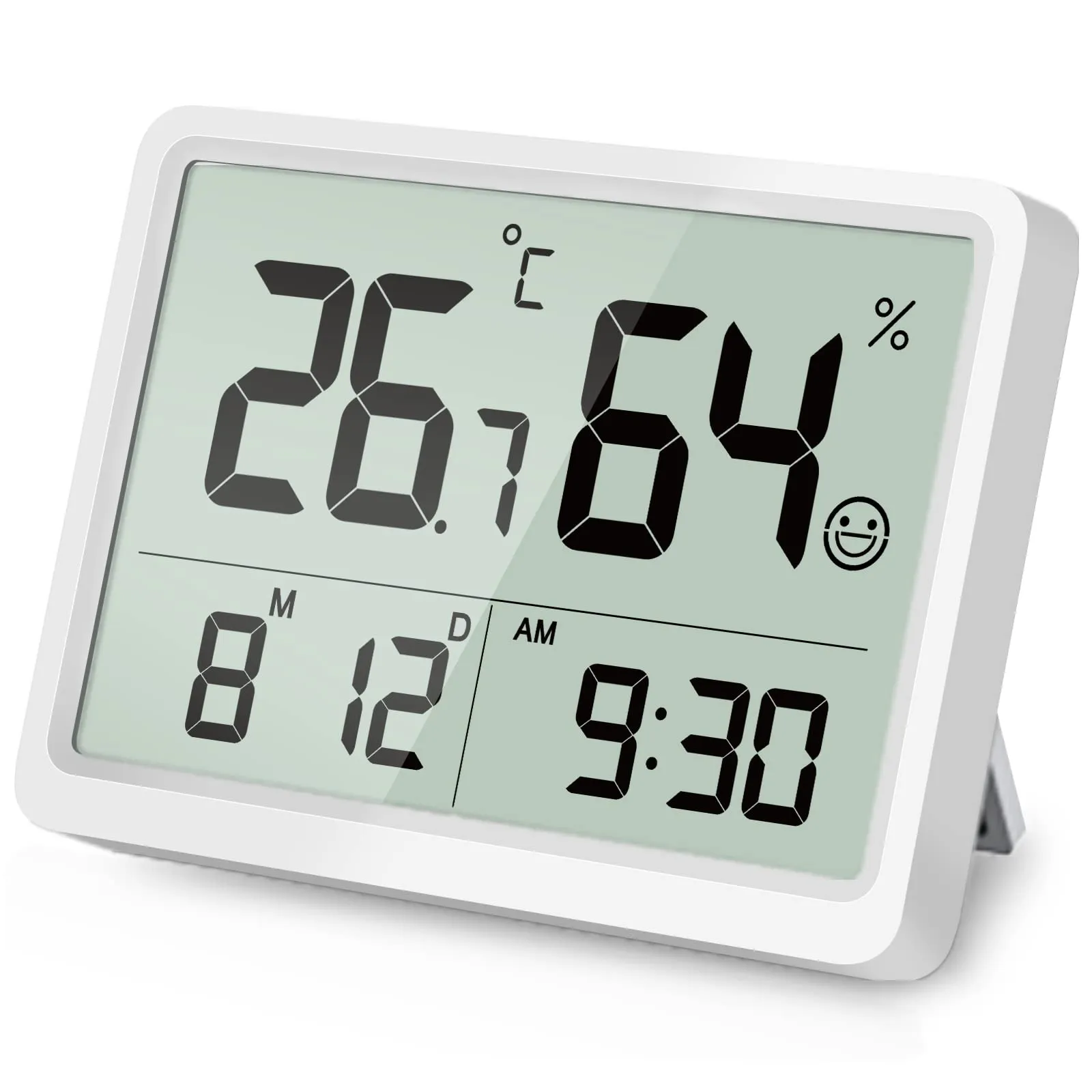 DOOMAY Termometro Digitale Igrometro per Interni: Piccolo e preciso misuratore di temperatura e umidità con grandi cifre LCD e ora data, igrometro ambientale calibrabile per la casa Garage