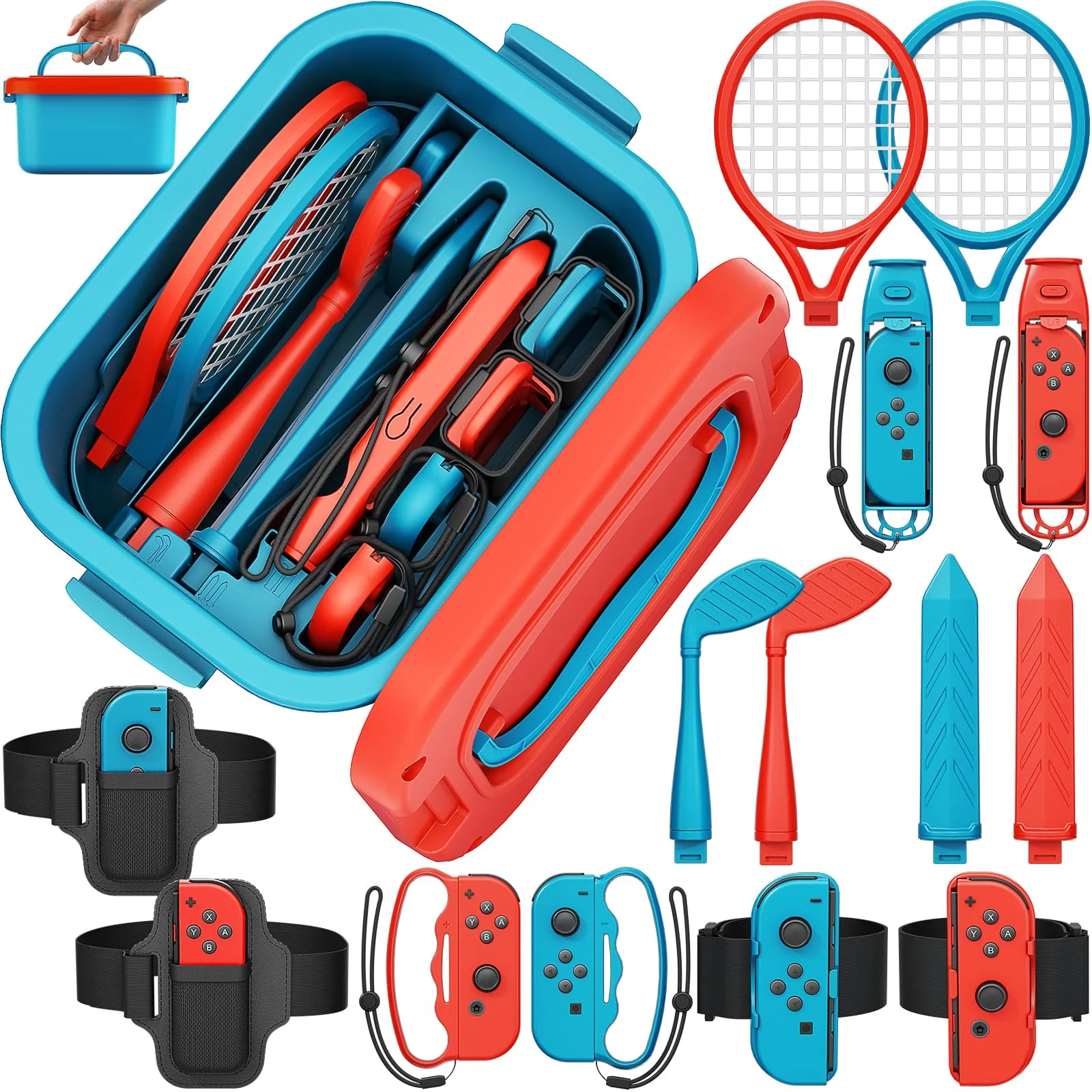 Deruitu Set di accessori sportivi 15 in 1 per Nintendo Switch/ giochi OLED, kit di accessori per giochi sportivi Switch, set di accessori per giochi Family Party Pack per giochi sportivi Switch OLED