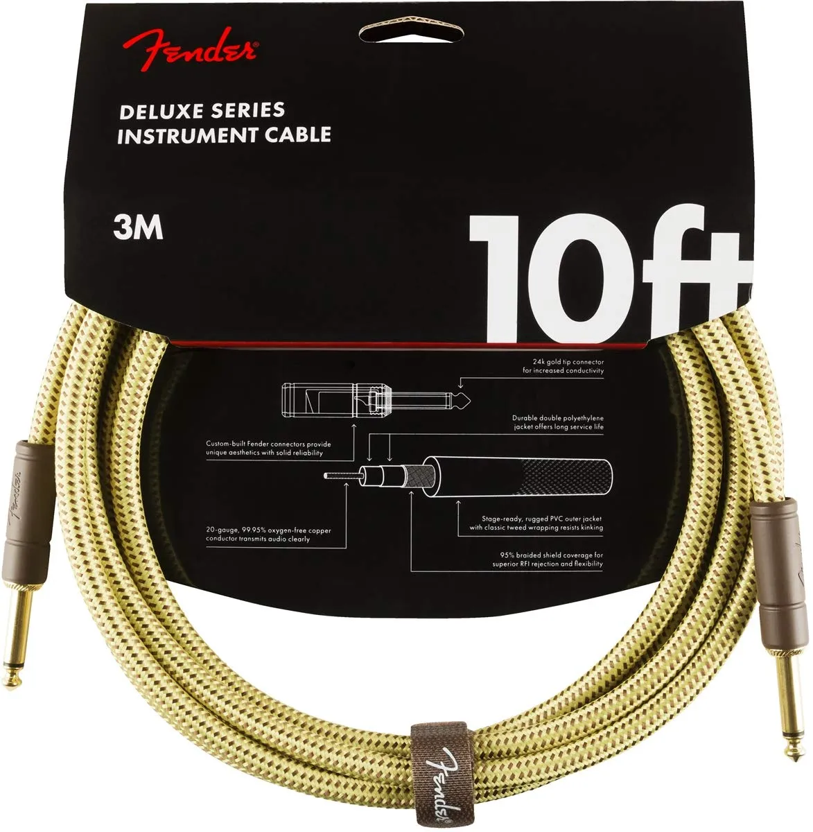 Fender Deluxe Series Cavo Strumento Chitarra, 3m, Dritto/Dritto, Tweed