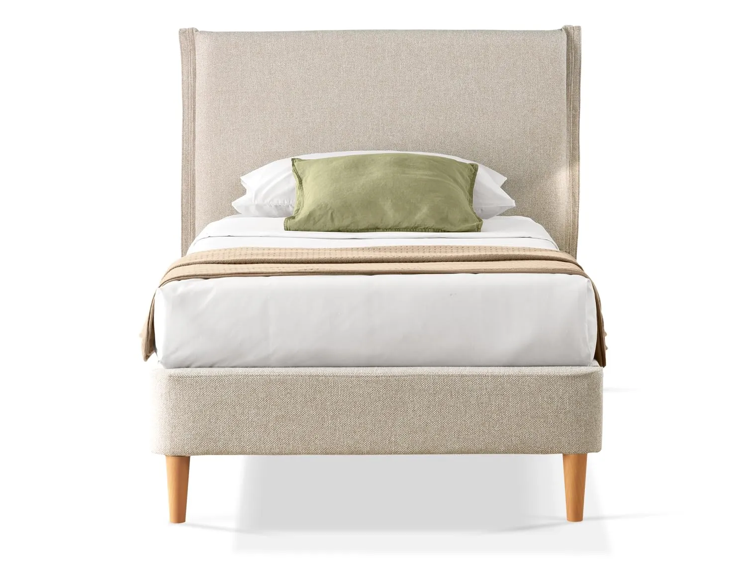 EVERGREENWEB Letto Singolo in doghe in legno con Testata e rivestimento in tessuto Tortora | facile da montare |Adatto per materasso cm 90x200 | Letto di Design |Mod. Parigi