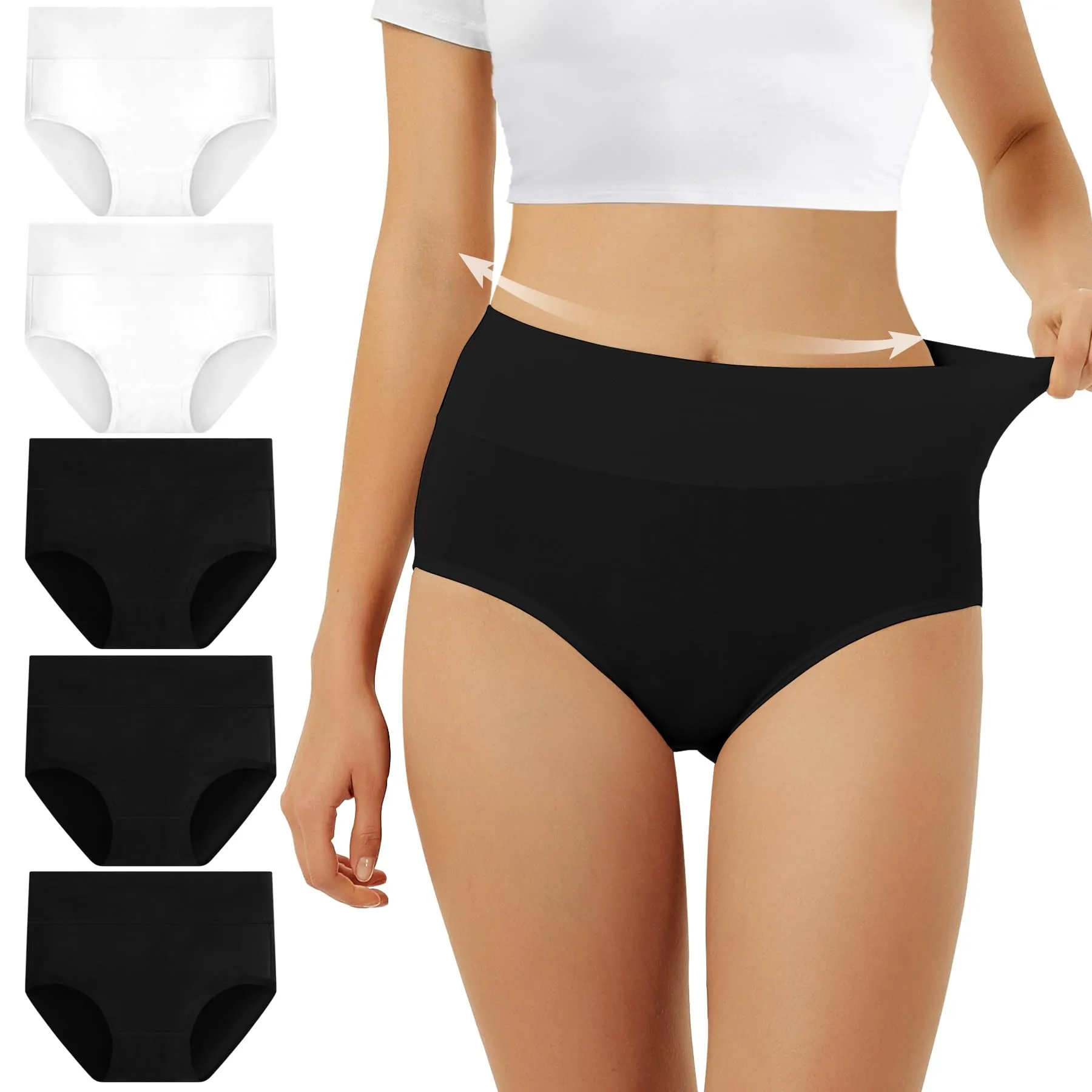 FALARY Mutande Donna Cotone Vita Alta Pacco da 5 Nero Bianco XL