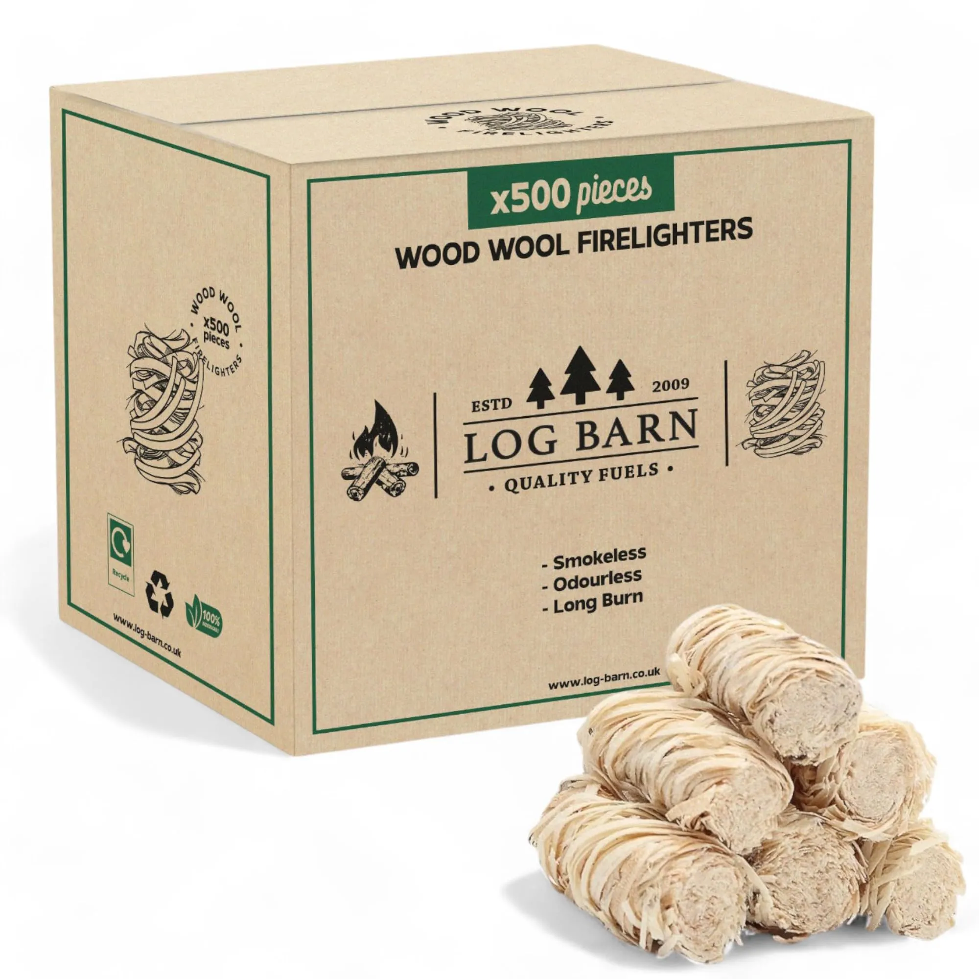 Log Barn Accendifuoco Naturale - Confezione da 500, Accendifuoco Ecologico per Stufe a Legna, Forno per Pizza, Camino, Falò, Accendi Fuoco per Barbecue – Legna da Ardere Originale Log Barn