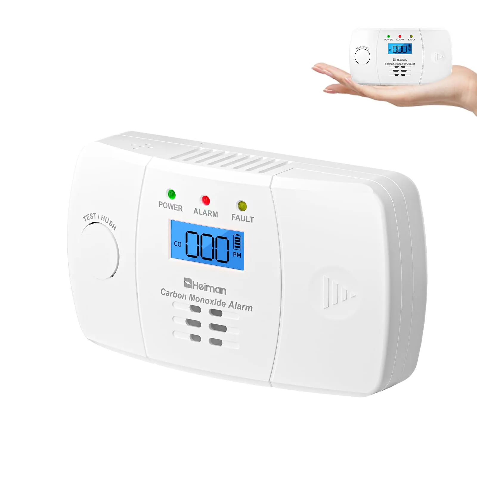 HEIMAN Rilevatore di monossido di carbonio con display LCD/EN 50291, durata della batteria 10 anni, pulsante di prova (HM-722ESY)