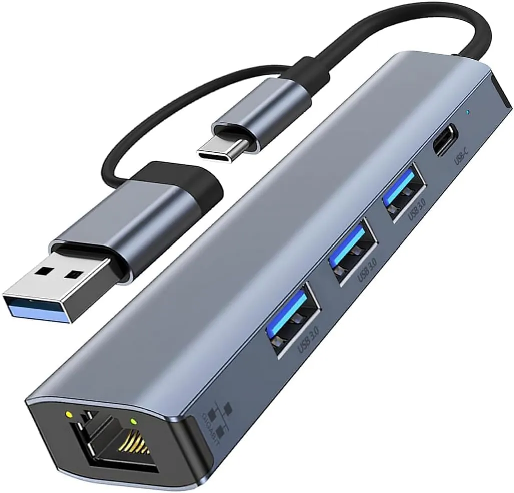 Adattatore USB Ethernet, Hub USB C Ethernet, Adattatore Ethernet USB LAN 1000Mbps RJ45 Adattatore USB C Ethernet con 3 porte USB 3.0 e USB di tipo C per Windows XP/MAC/Linux/Chromebook