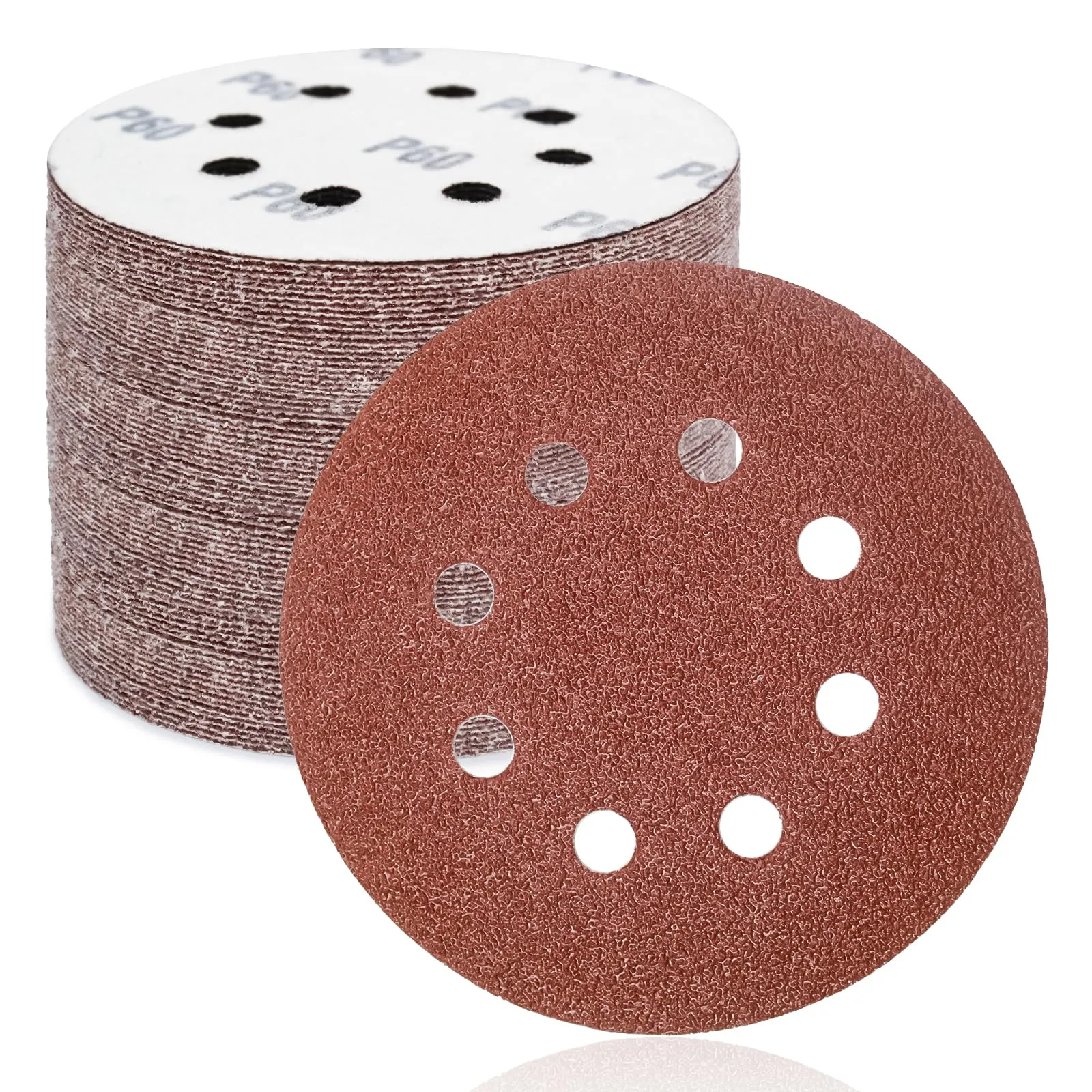 FEIHU 50 Pezzi Dischi Abrasivi 125mm, Carta Vetrata Abrasiva 8 Fori per Levigatrice Orbitale: Grana 60