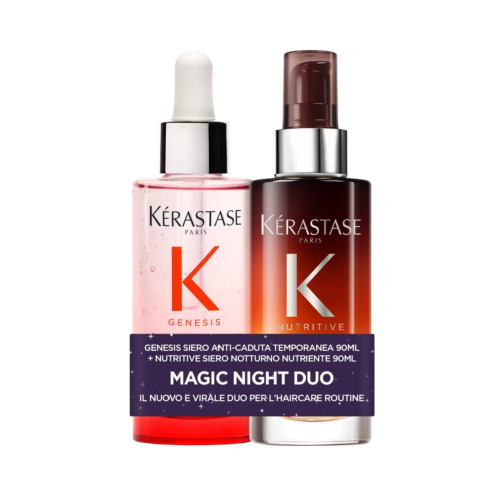 Kérastase, Kit Magic Duo: Siero Fortificante Anti-Caduta + Siero Notturno Nutriente per Capelli Secchi, Per Tutti i Tipi di Capelli, Azione Fortificante e Nutritiva, Genesis + Nutritive, 90ml+90ml