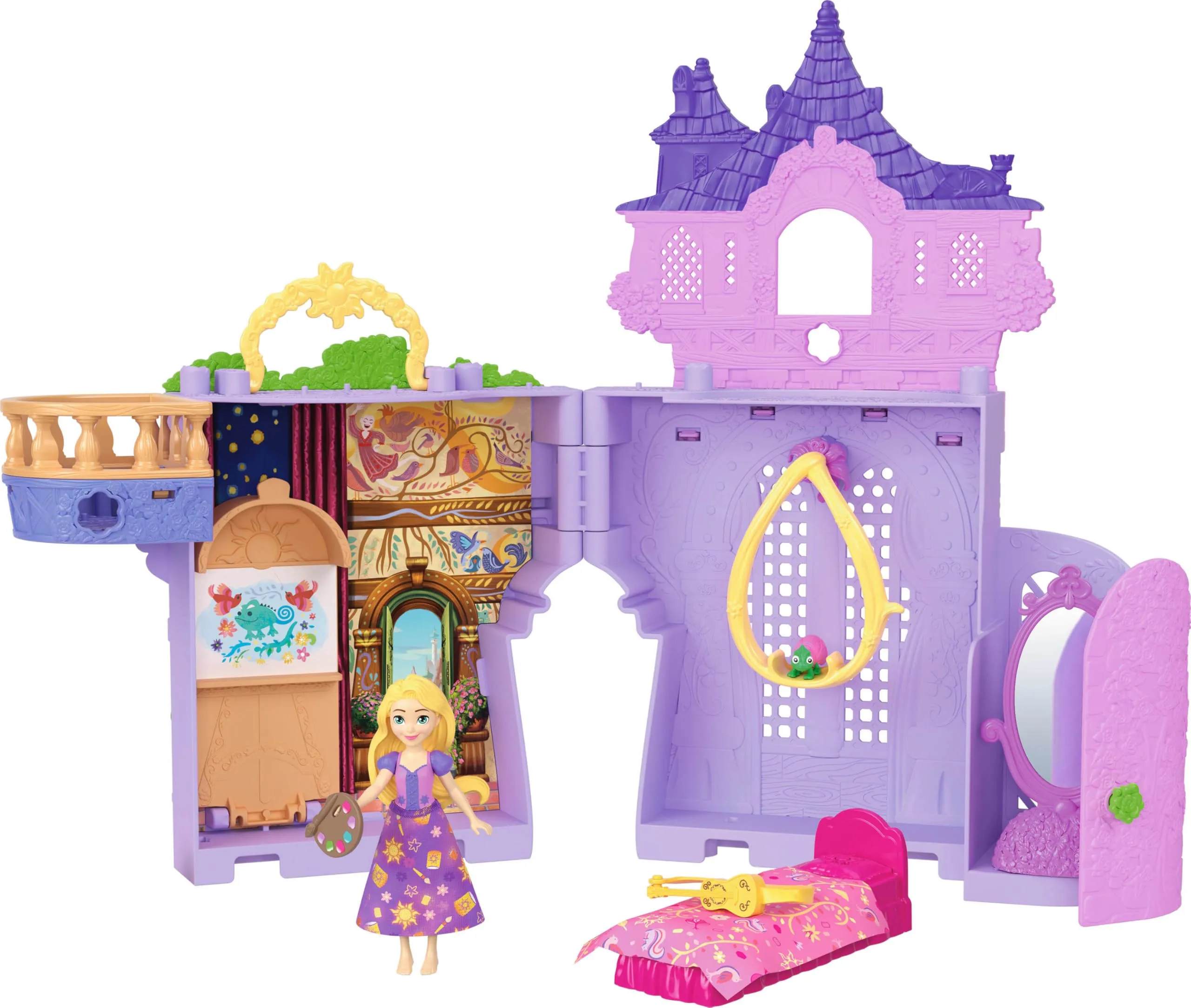 Mattel Disney Princess - La Torre di Rapunzel, set componibile ispirato al film con una mini bambola Rapunzel, 1 personaggio Pascal e 7 accessori inclusi, giocattolo per bambini, 3+ anni, JDP61