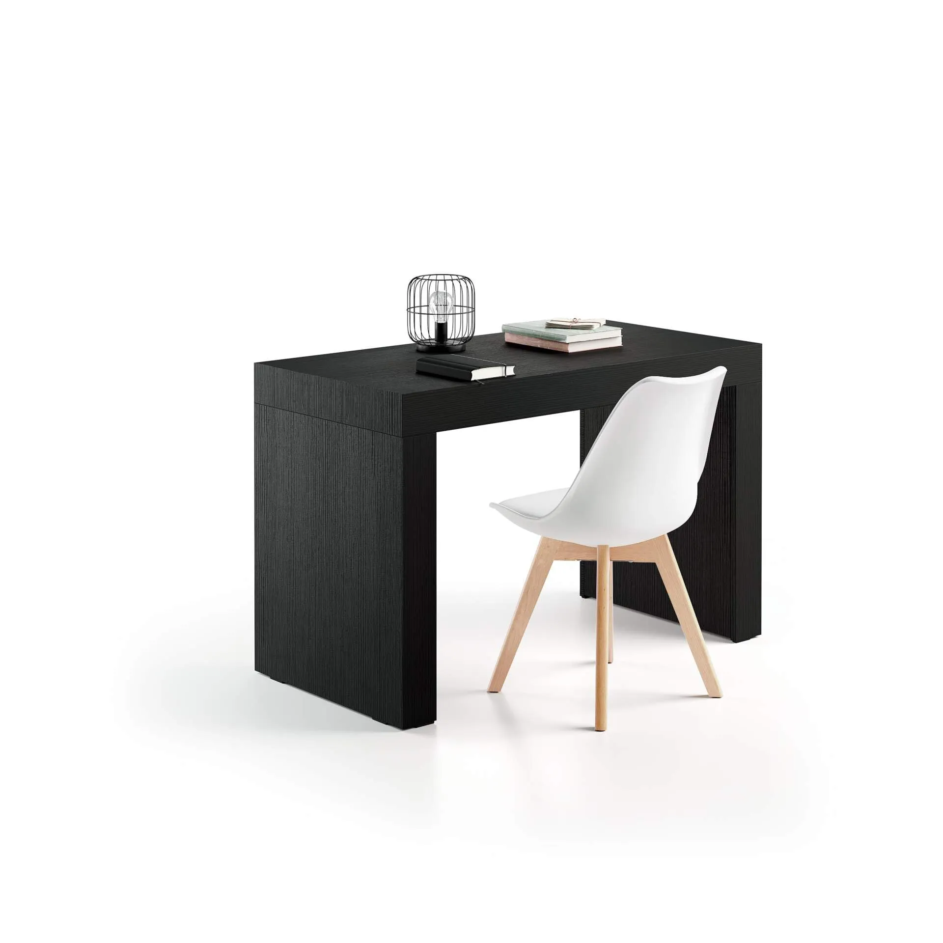 Mobili Fiver, Scrivania Evolution 120x60, Nero Frassino con Due Gambe, Nobilitato, Scrivania moderna per Camera, Ufficio, Made in Italy