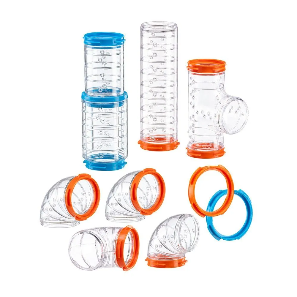 Ferplast Set Tubi Criceto, Accessorio Gabbia per Criceti, Totale 9 pezzi, Tunnel Criceto Trasparenti con Fori di Aerazione, Curve e Raccordi Inclusi, KIT TUBE CURVE, Giochi per Criceti