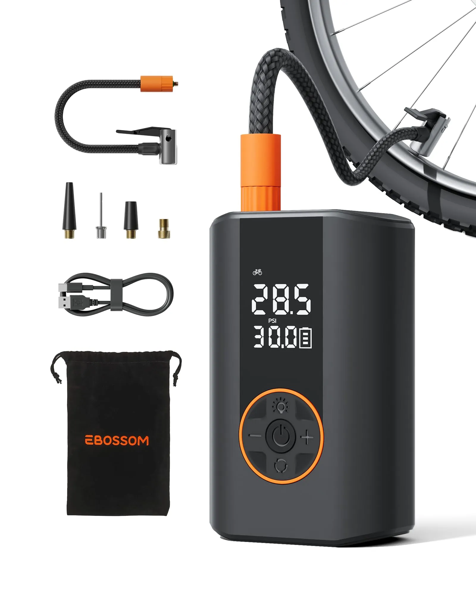 Compressore Aria Portatile,Compresseur d'aria Mini 10,3 Bar,Electric Bike Pump,Air Pump,Accessori per Bici, Moto, Auto, Palla,Gonfiatore Elettrico con Batteria Ricaricabile,luce LED,arresto automatico
