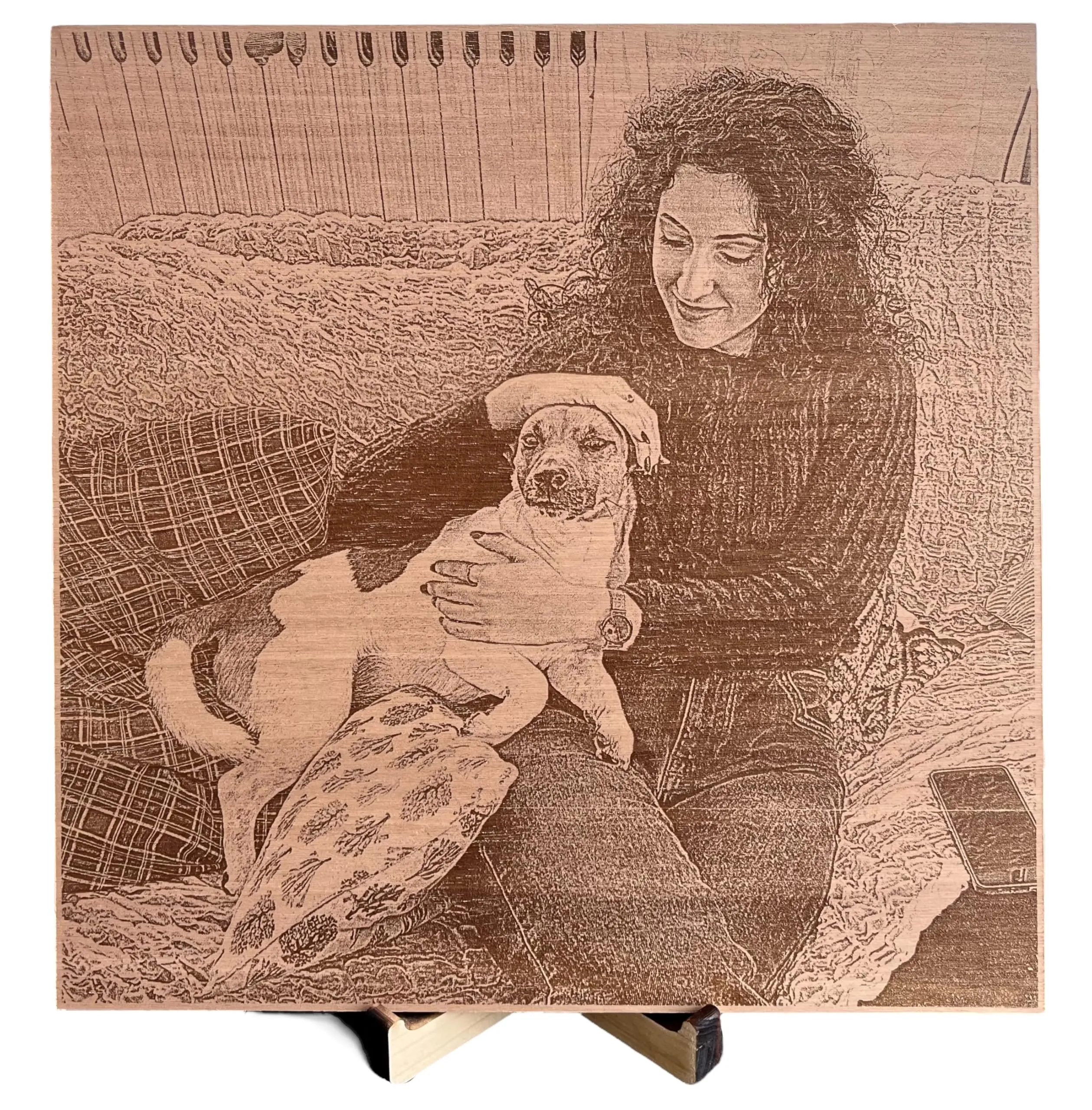 Foto personalizzata incisa su legno, idea regalo personalizzata, fotografia stampata su legno, regalo artigianale per amica, fidanzato, amanti dei cani (Noce Tanganica)