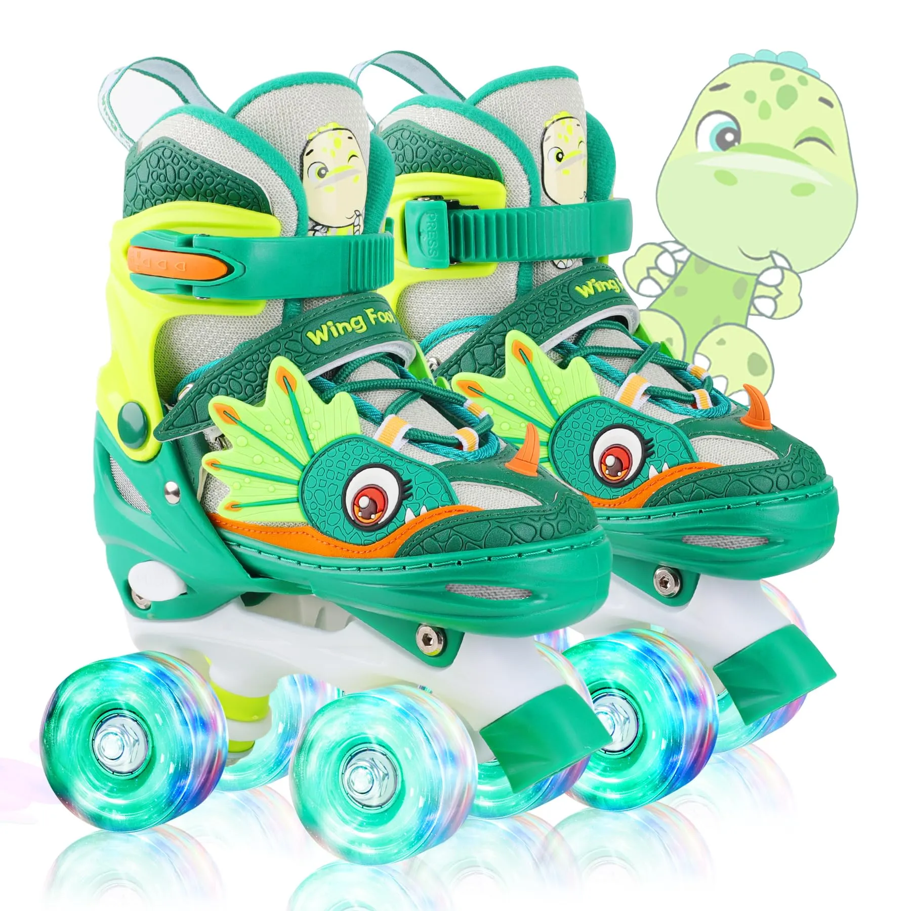 Dinosauro Pattini a Rotelle Bambina Pattini a 4 Ruote Regolabili con Tutte Ruote LED per Ragazzi Bambina Principianti Regalo di Compleanno Natale