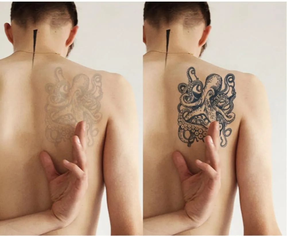 EFARMA adesivi for tatuaggi, tatuaggio temporaneo a forma di polipo impermeabile da 2 fogli for uomini donne adulti, tatuaggi temporanei a mezza manica con tatuaggi realistici 3D