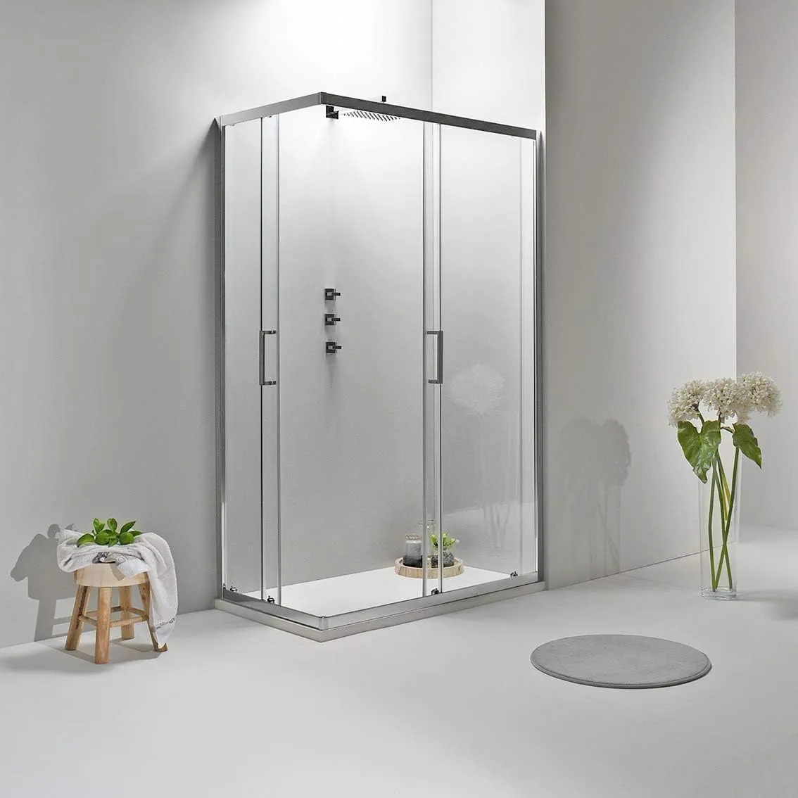Box Doccia Angolare 70x120 con 2 Porte Scorrevoli in Vetro Trasparente serie Neat - Box doccia Elegante e Facile da Montare - Salvaspazio - Piatto Doccia non Incluso