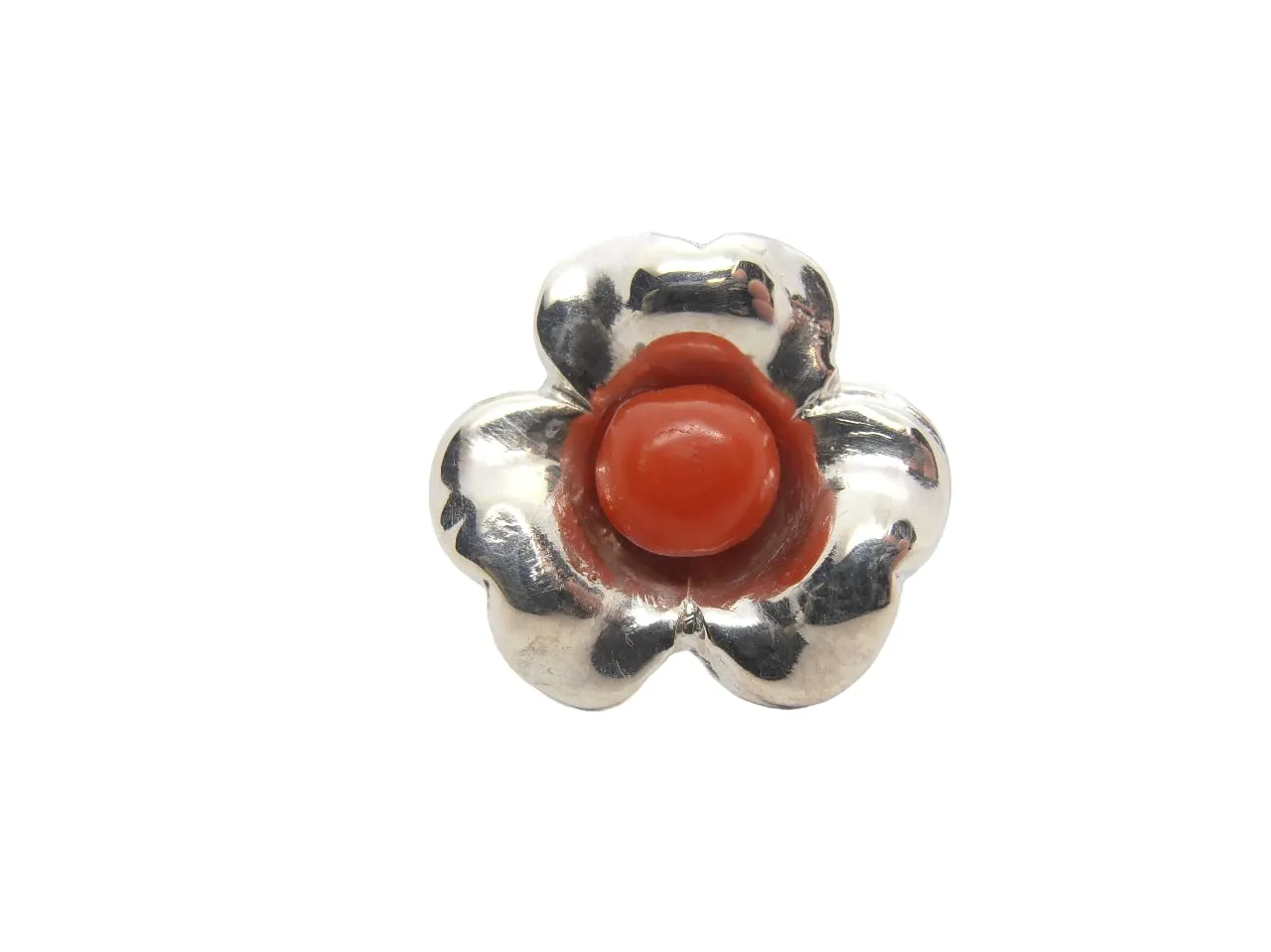 Fiore in Argento 925 con Corallo Rosso Naturale : Spilla da Giacca - pins -