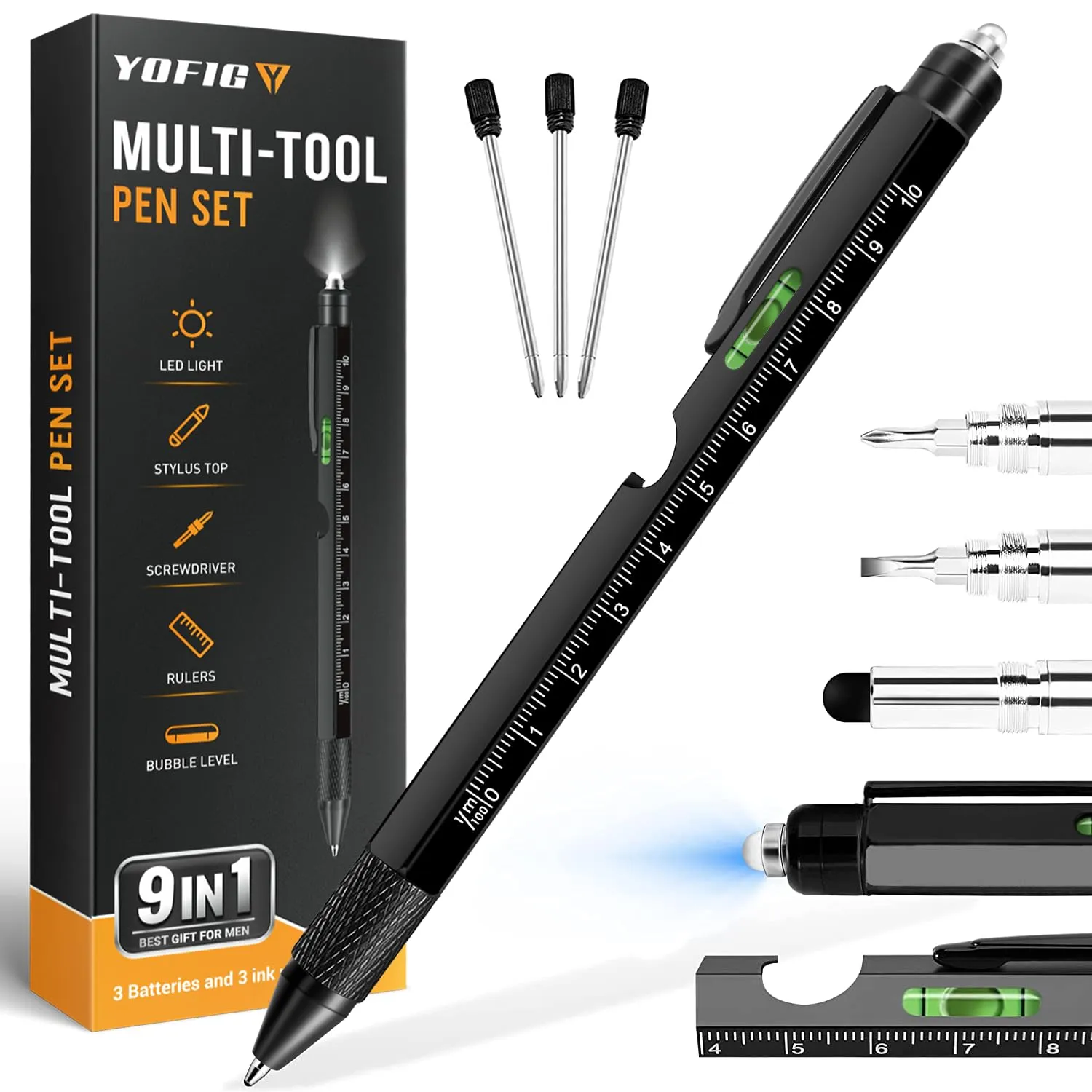 YOFIG Regalo Uomo, Idee Regalo Uomo Natale, Penna Multifunzione 9 IN 1, Idee Regalo Uomo Originale, Regali Uomo Gadget Utili, Regali per Papà/Lui, Regalo Uomo Compleanno, Regali Natale Originali