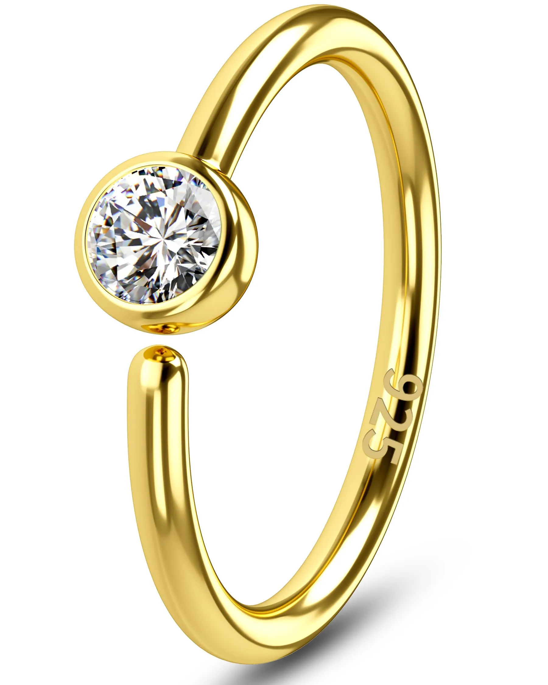 OUFER 20G Anello Naso Gold Seamless Open Piercing Naso Argento 925 CZ Trasparente Piercing Naso Nostril 6 mm Nose Piercing Nose Hoop Piercing Naso Donna Anellino