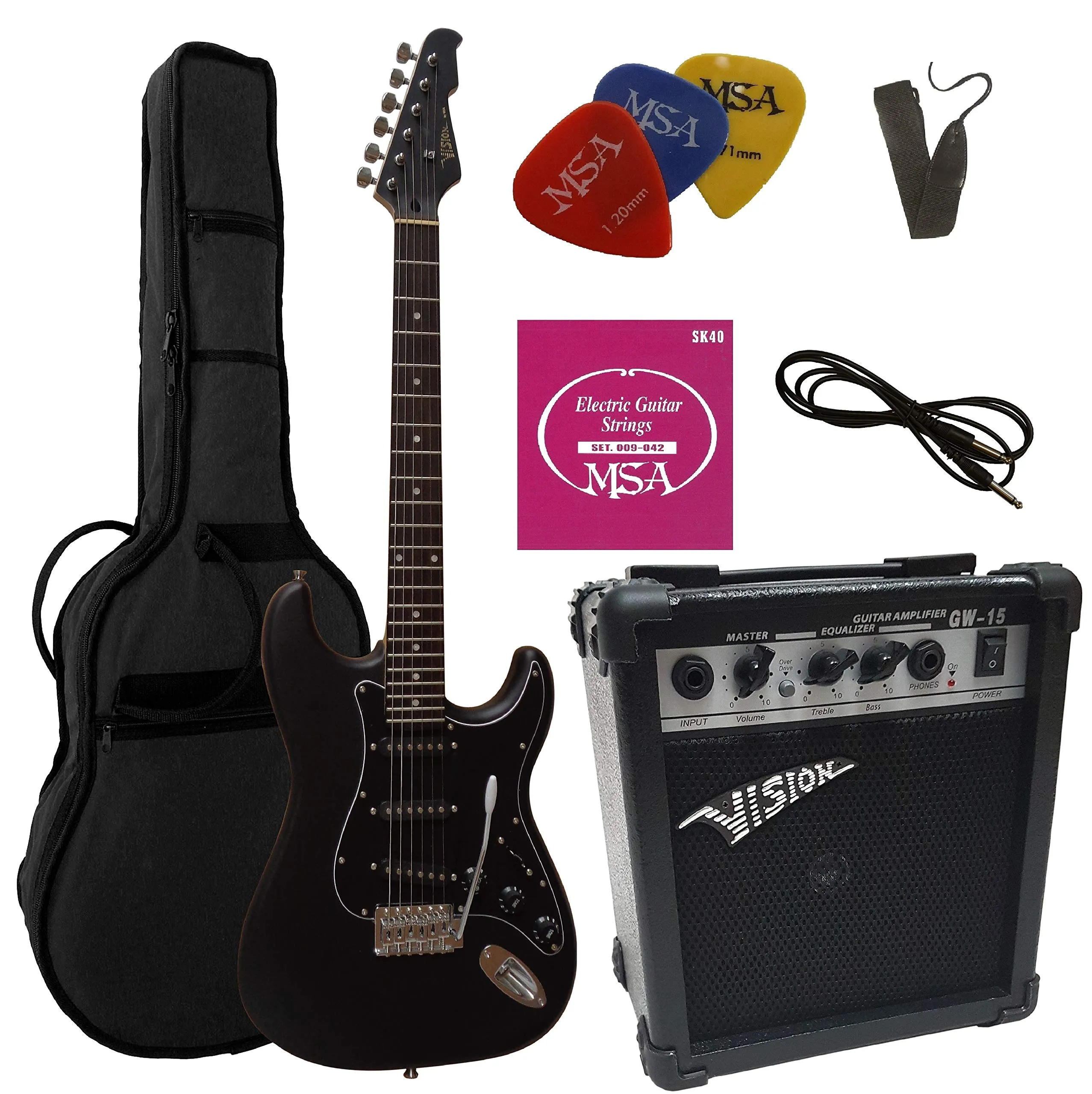 CHITARRE ELETRICHE NERO OPACO - CHITARRA ELETTRICA NERO SATIN - SET CON AMPLIFICATORE DA 20WATT - BORSA - PLETTRO - CORDE - NERO OPACO